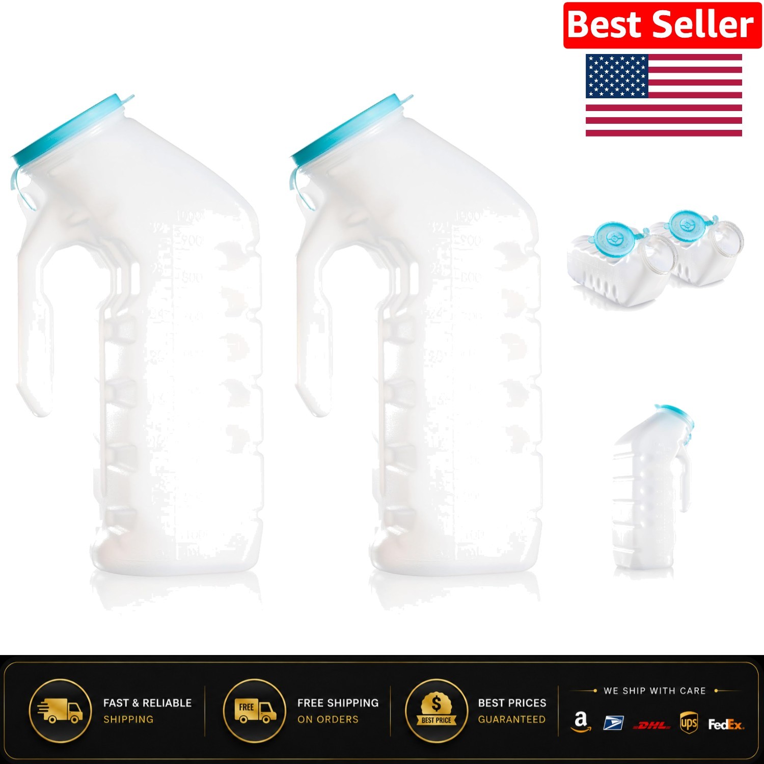 Glow-in-the-Dark 32 Oz Male Urinal Bottles – Leak-Proof & Portable 2 Pack