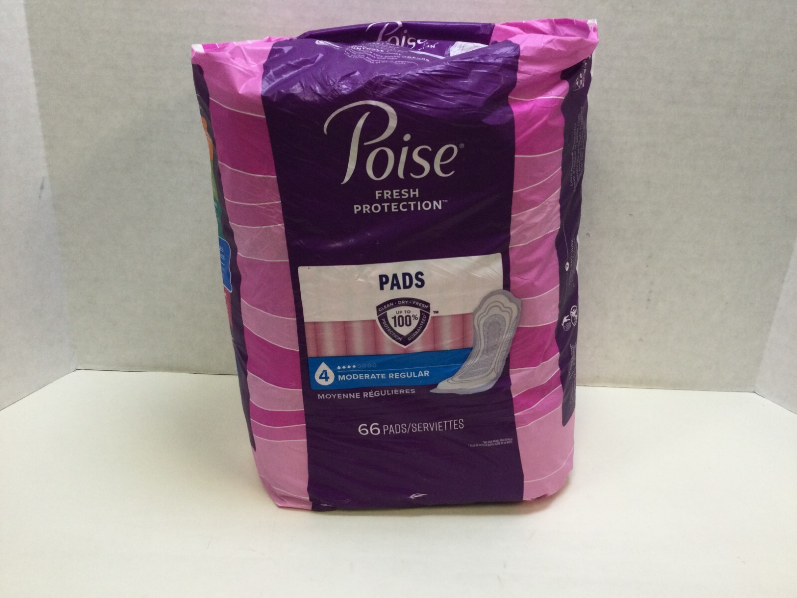 Poise #4 Pads Regular Length Moderate Absorbency, 66 Count, Disheveled Pack