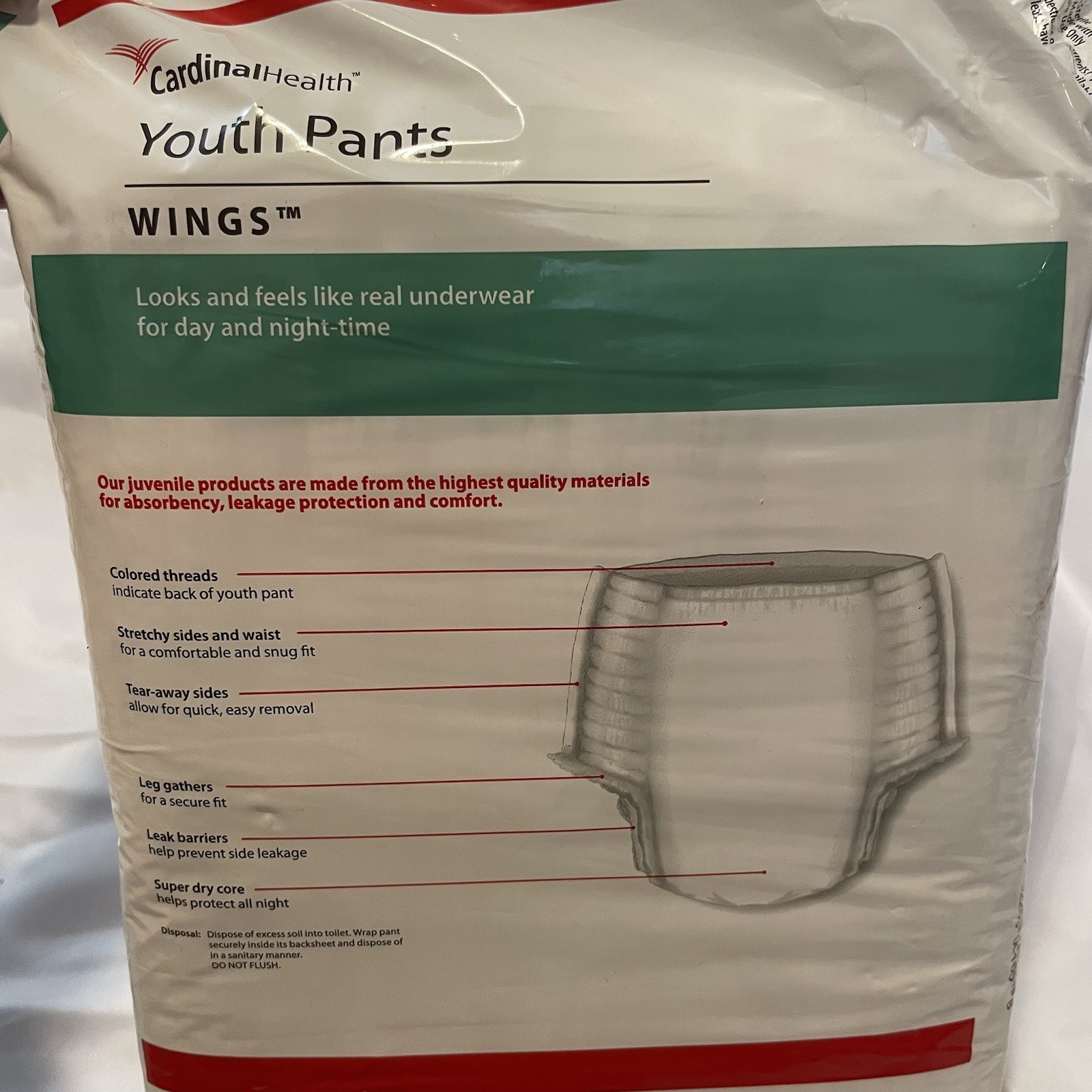 Cardinal Health Youth Pants Wings S/M Unisex, 38-65 Lbs, 17 Ct, Lot Of 4 Packs