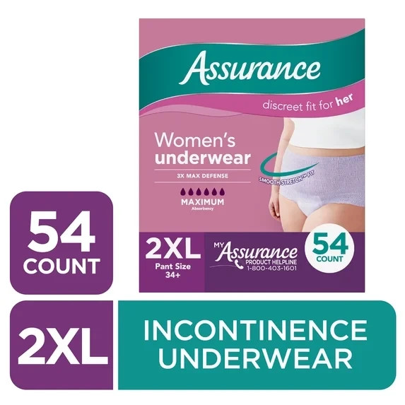 Assurance Women’s Incontinence & Postpartum Underwear XXL Maximum Absorbency 54