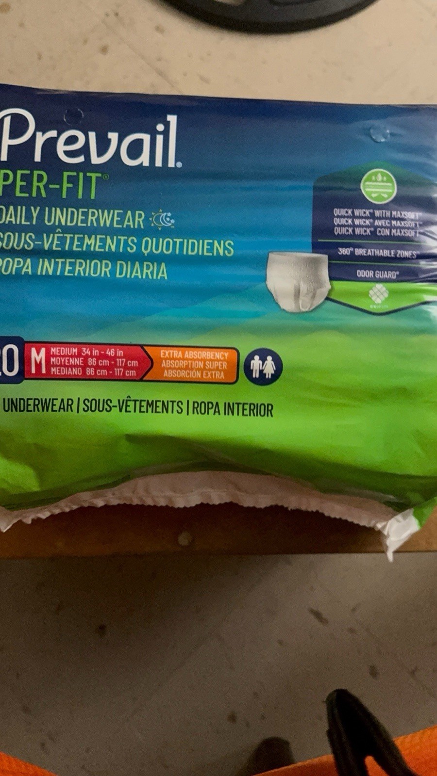 Prevail PER-FIT Daily Underwear Medium Extra Absorbency Breathable Odor Guard