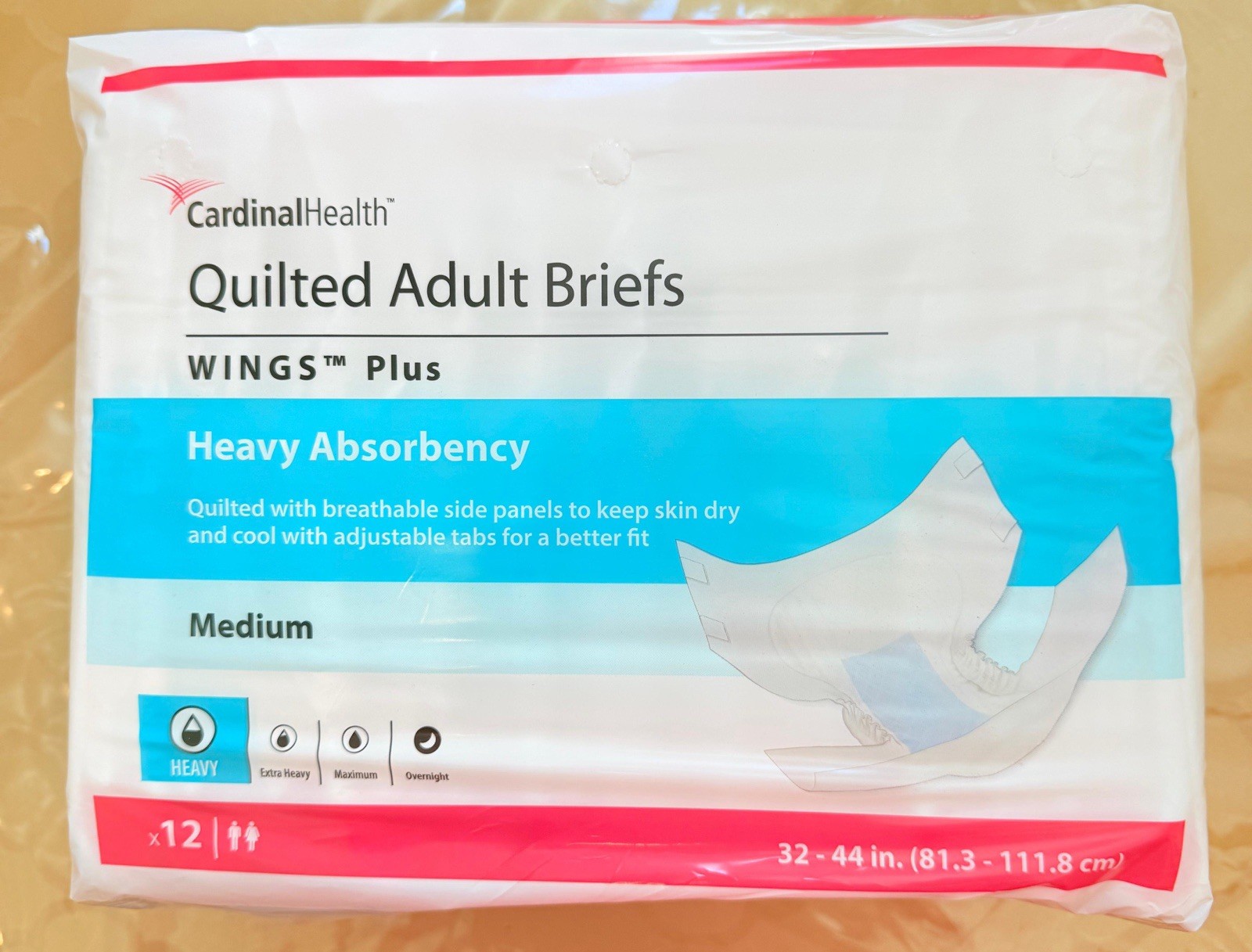 Cardinal Health WINGS Plus Quilted Adult Briefs Heavy Absorbency Medium White