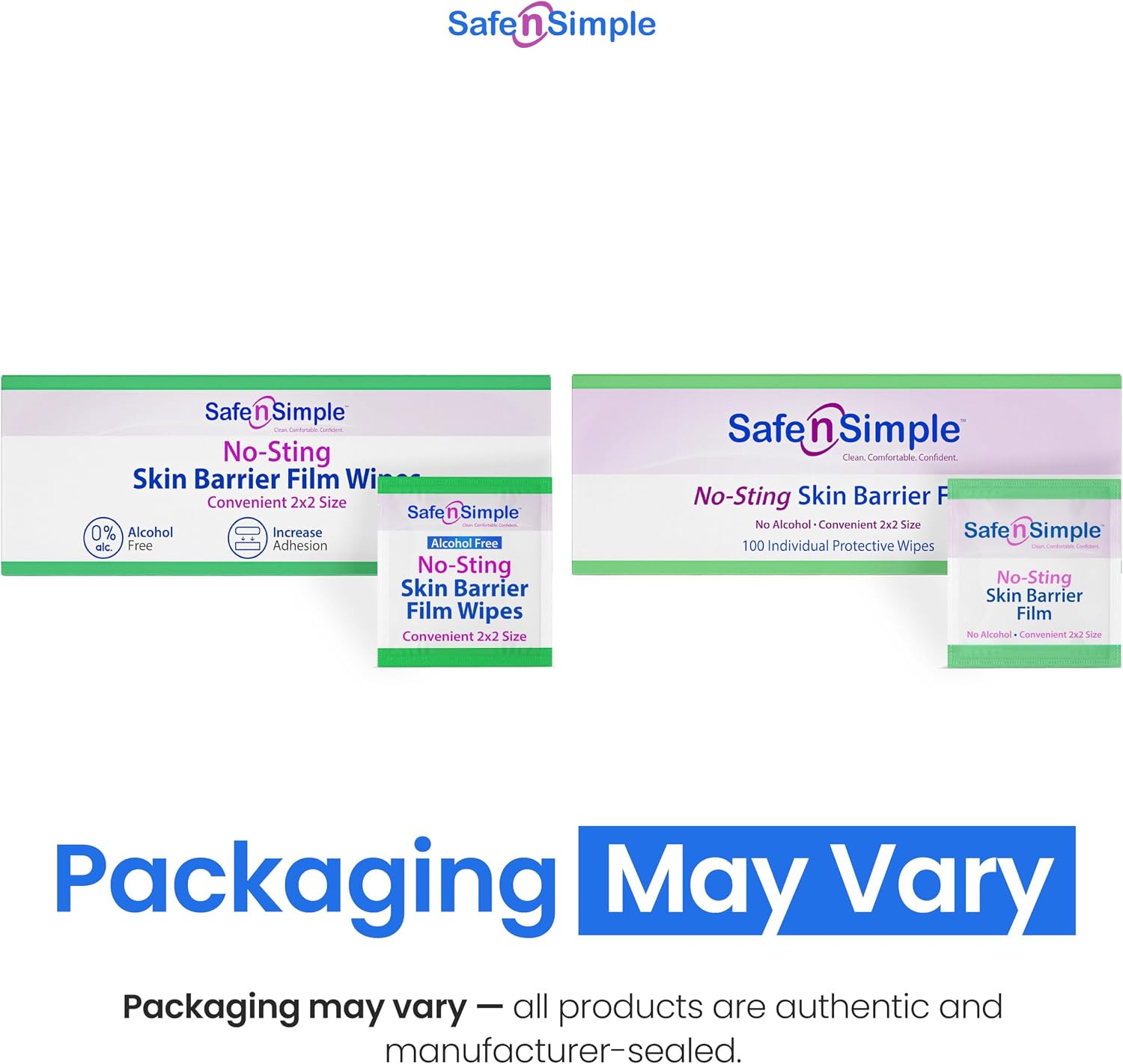 Safe n’ Simple Skin Barrier Wipes No-Sting – 2″ x 2″ – 100 Count – Alcohol-Free