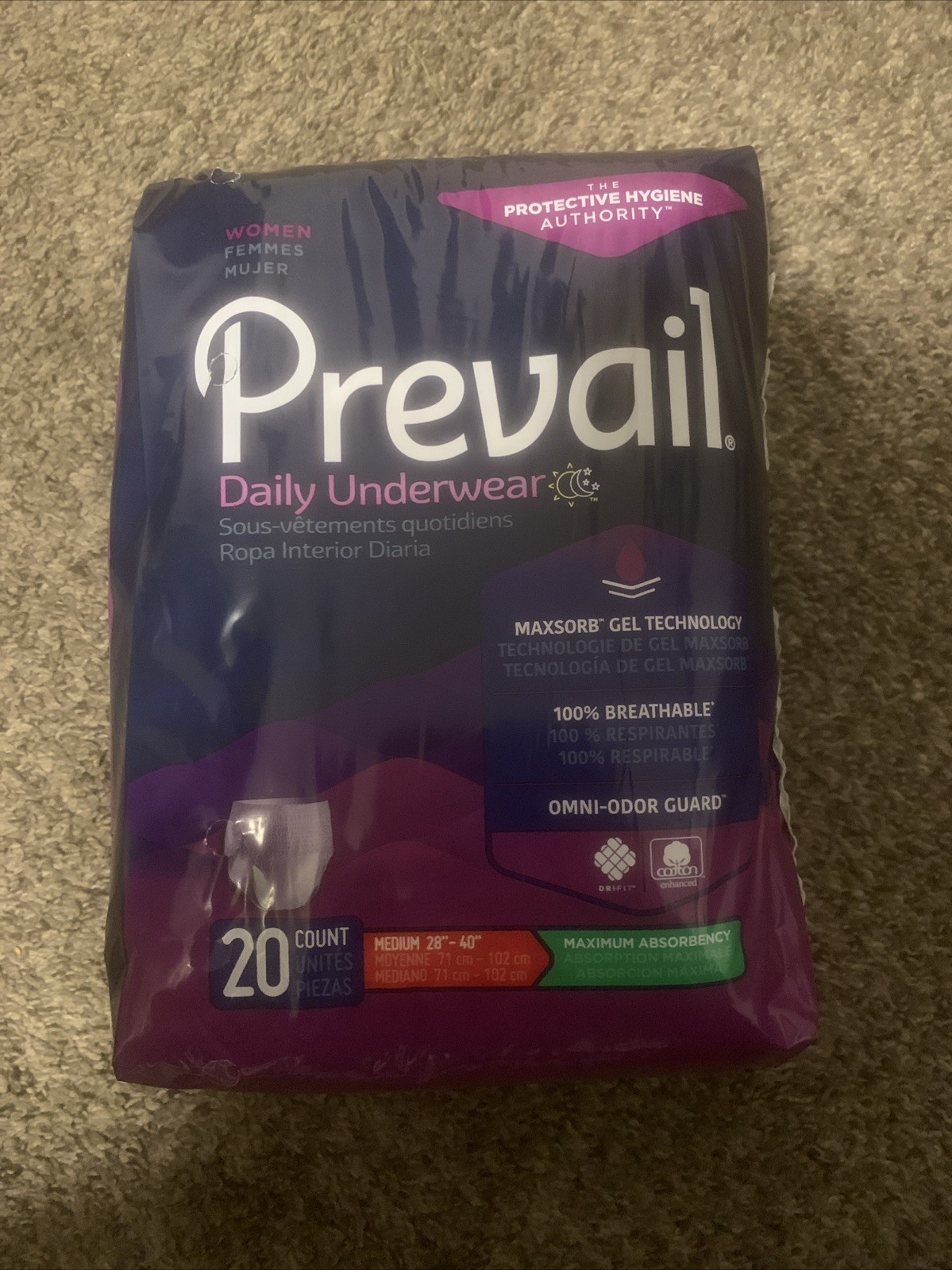 Prevail Classic Fit Disposable Daily Underwear 20 Pack Medium Size 28″ To 48″