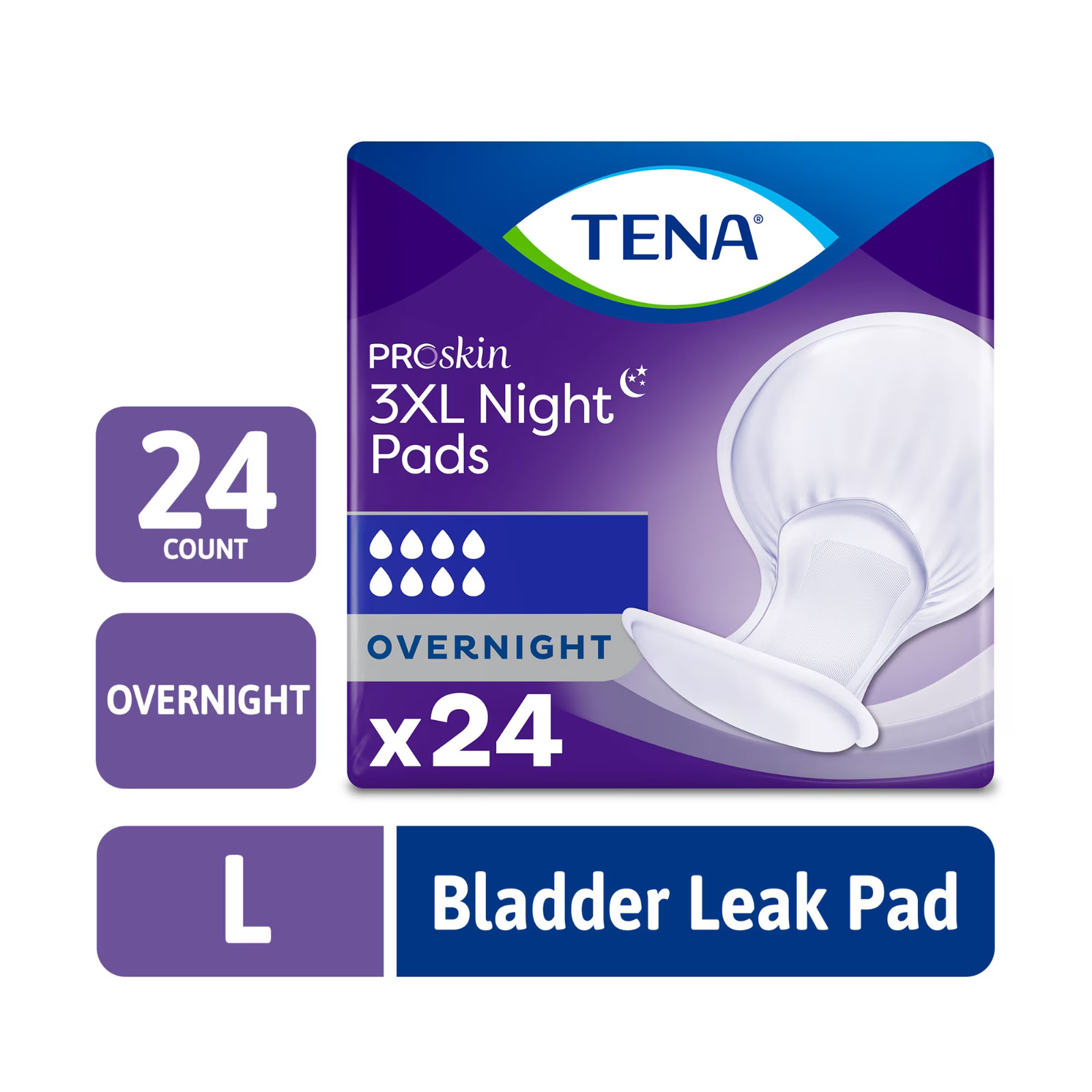 Tena ProSkin 3XL Incontinence Pads for Women & Men, Overnight Absorbency, 24 Ct