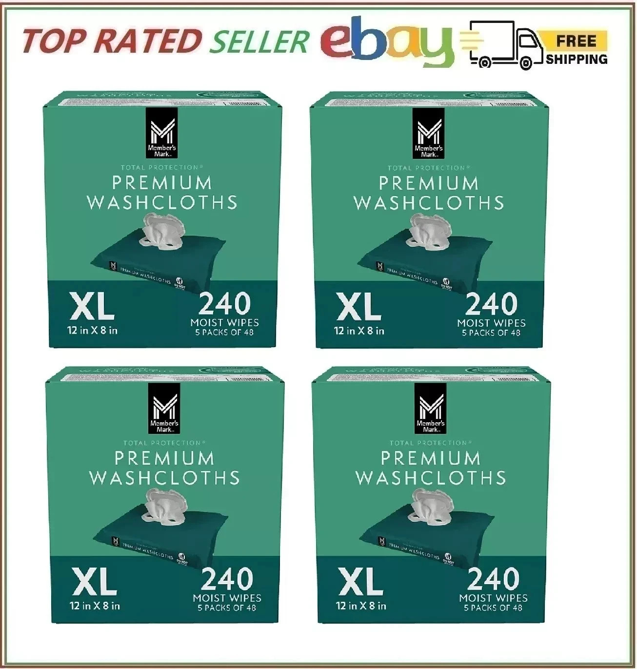 4 PACK – Member’s Mark Adult Washcloths, 240 ct. (Total 960 ct.) FREE SHIP!!