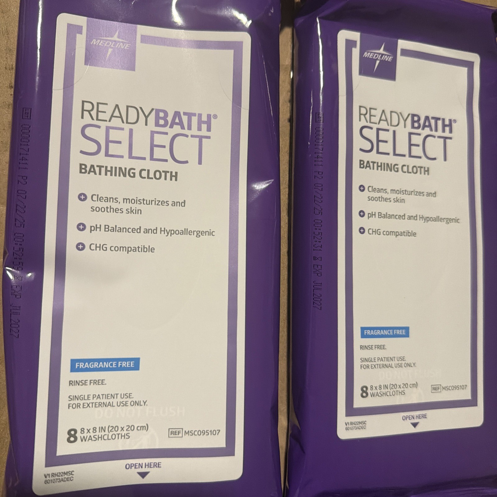 2-Medline Ready Bath Bathing Cloth (8/pack) Fragrance Free Hypoallergenic