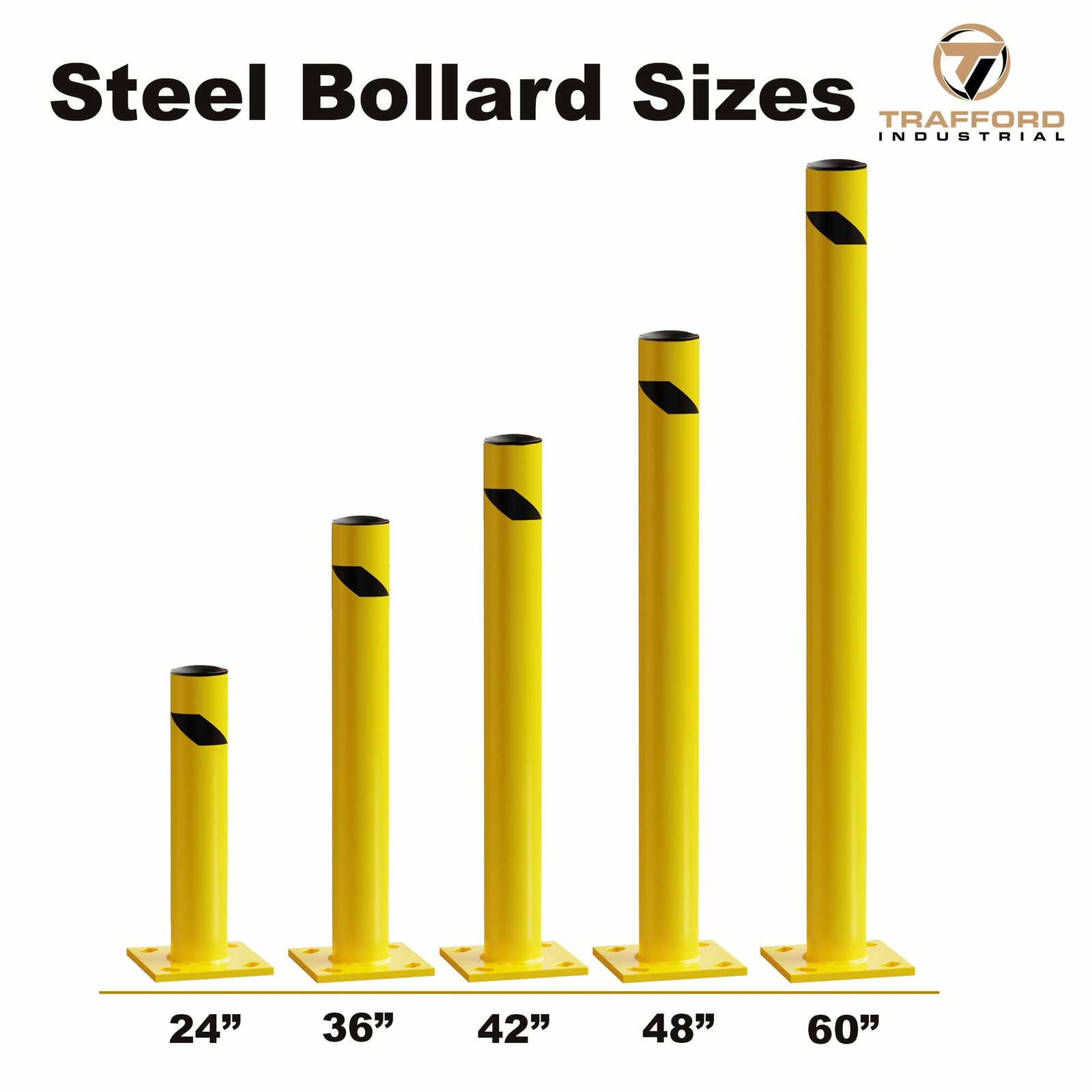 Trafford Industrial Yellow Powder-Coated Steel Safety Bollard, Heavy-Duty Bol…