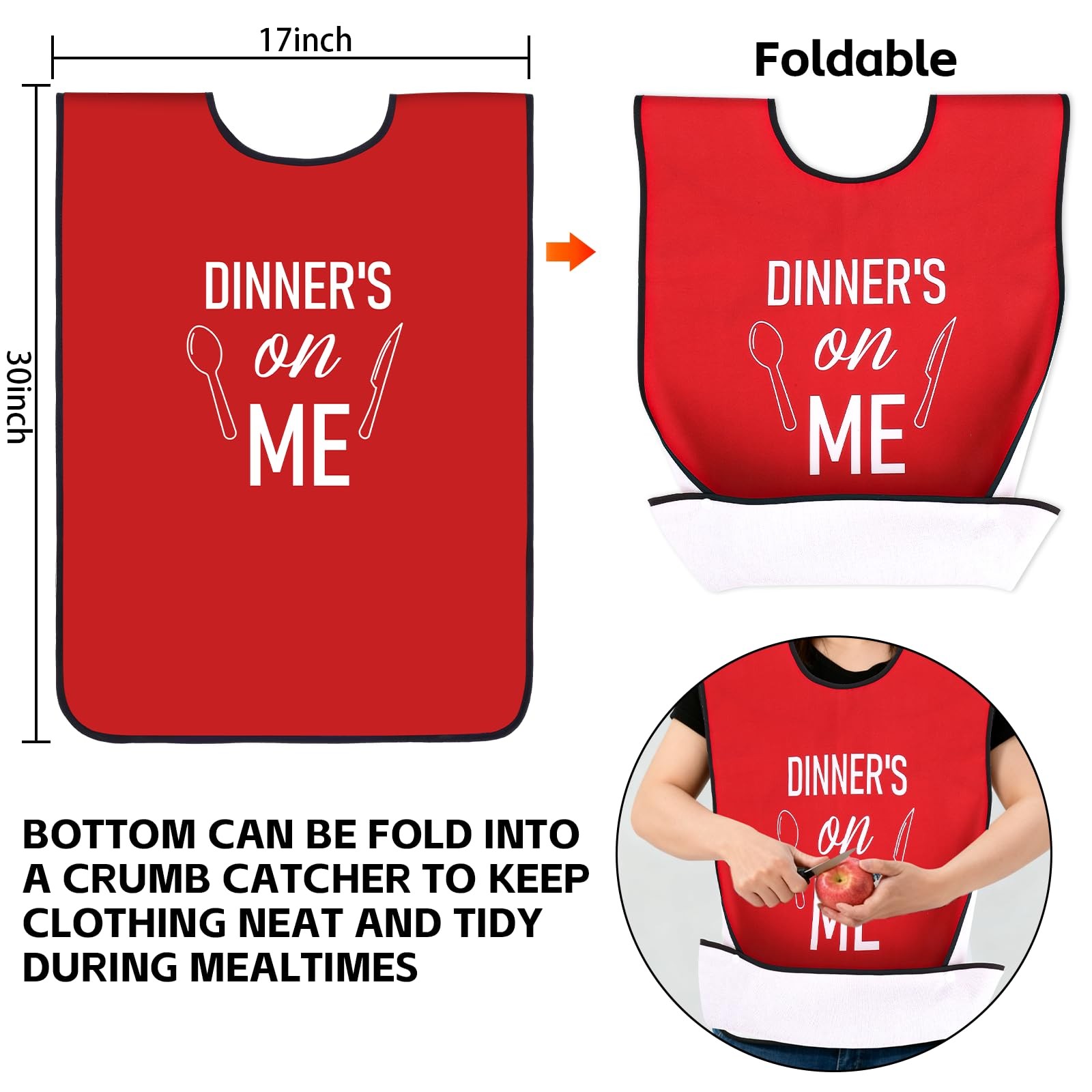 XKDOUS 2 Pack Funny Adult Bibs for Man, (18 x 30 inches), Black & Red