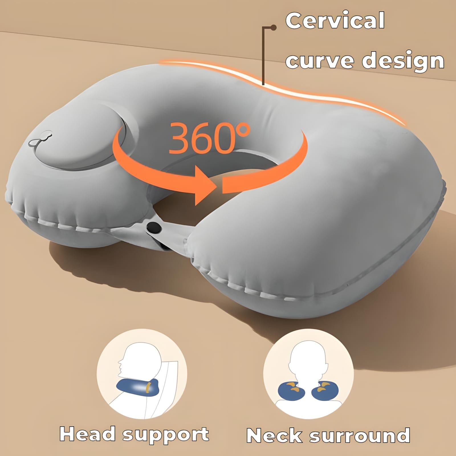 Portable Inflatable Neck Pillow for Travel – Quick-Inflate Routine, Silvery
