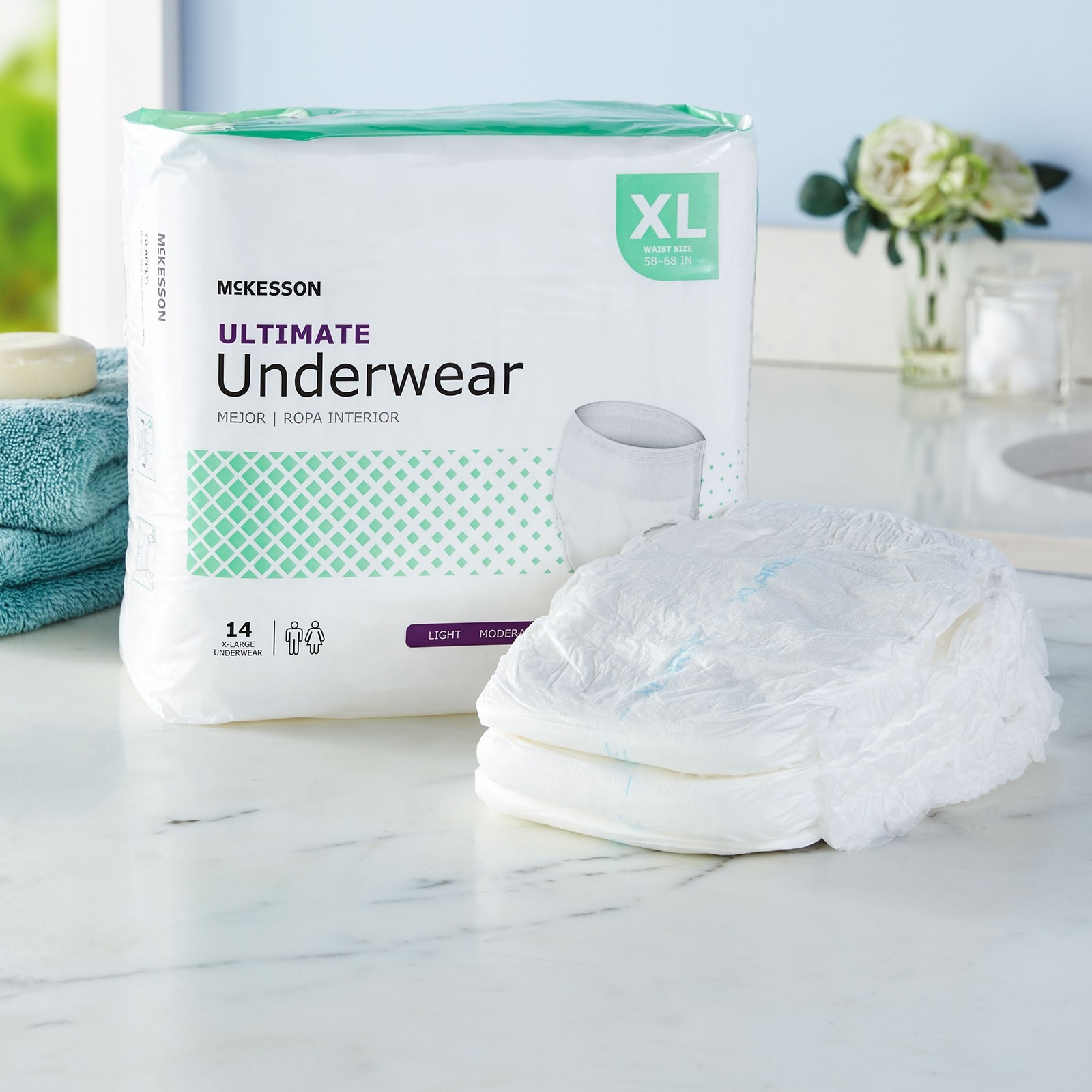 McKesson Adult Disposable Cloth Underwear Maximum Absorbency – Size XL 14 Count
