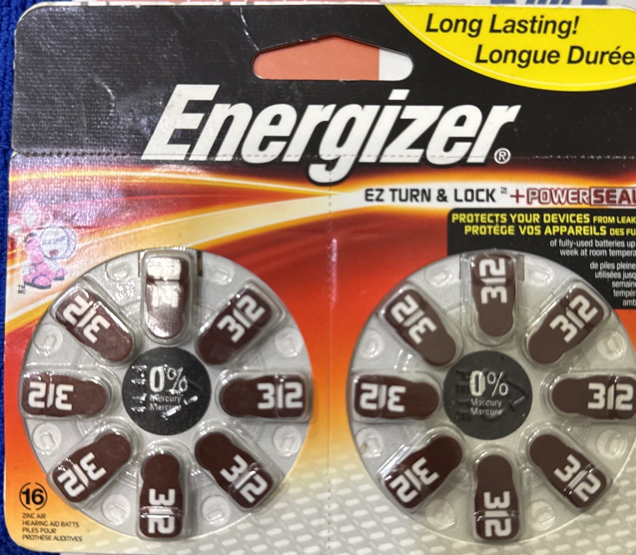 Energizer EZ Turn & Lock AZ312-DP-16 Hearing Aid Batteries 16 Pk