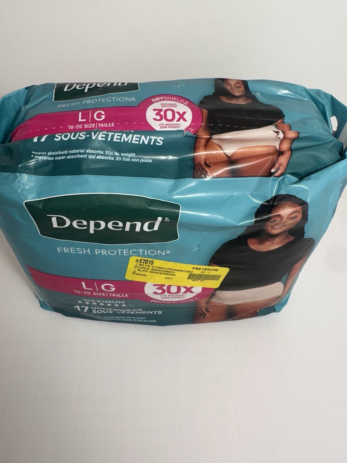 Depend Fresh Protection Maximum Incontinence Pants Women’s L/G White 17 Ct