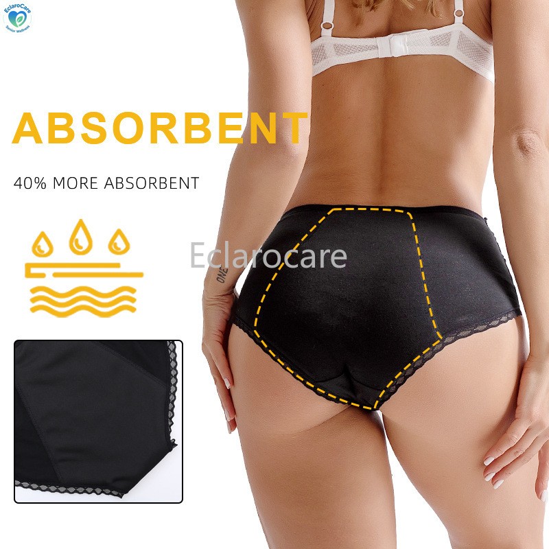 Women’s Mid-Rise Sanitary Underwear w/ Lace Petal Design 4-Layer Leak Protection