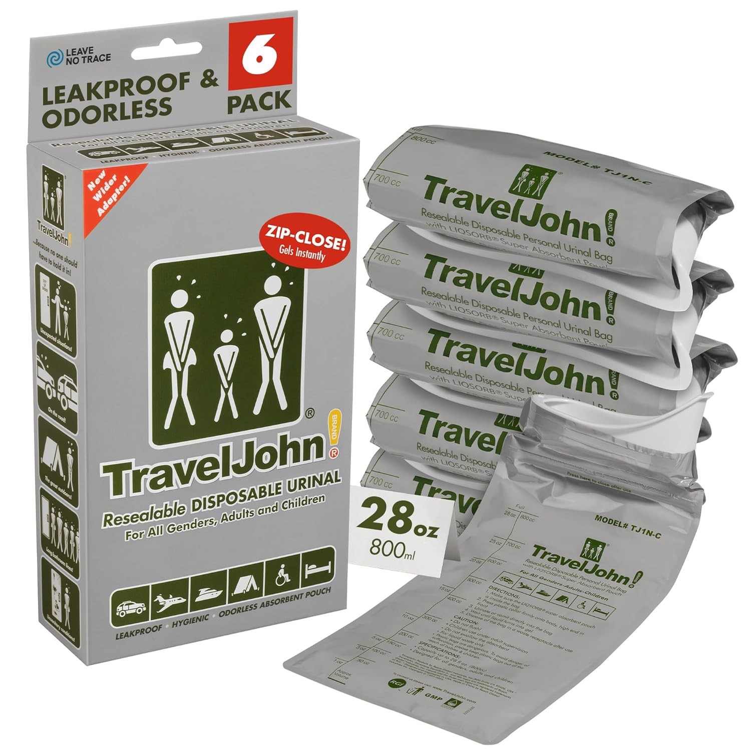 TravelJohn Disposable Urinal Bags Portable Road Trip Essentials Men Women