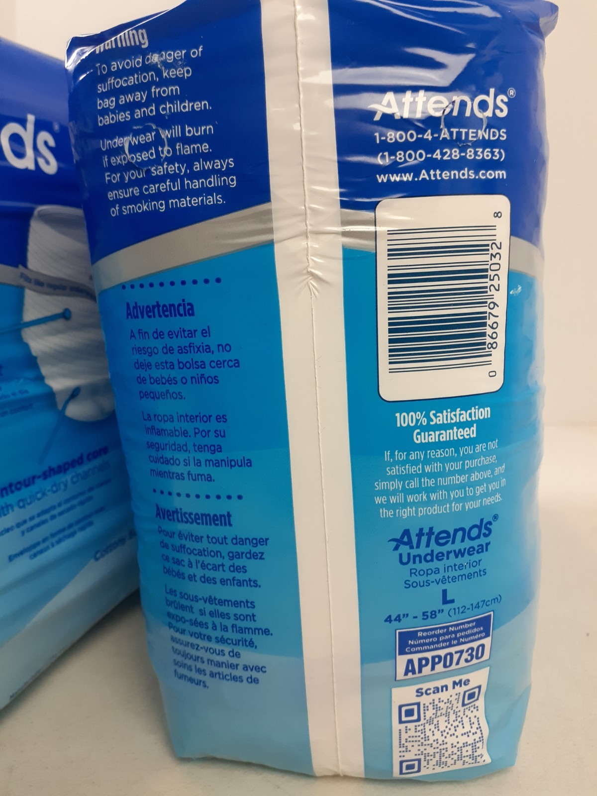 2 Pk Attends Underwear Ultimate Absorbency Large (2×18) 36 Count 44″-58″ APP0730