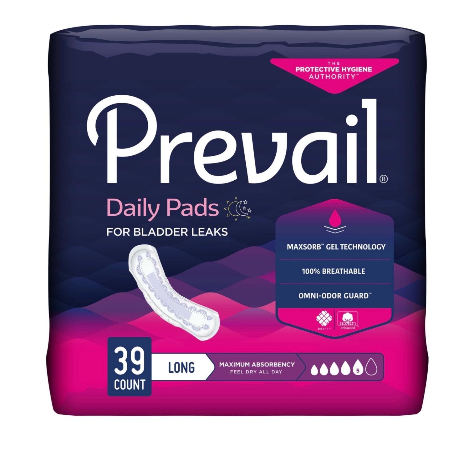 Prevail Incontinence Bladder Control Pads for Women, Long, Max Absorbency 39 Ct