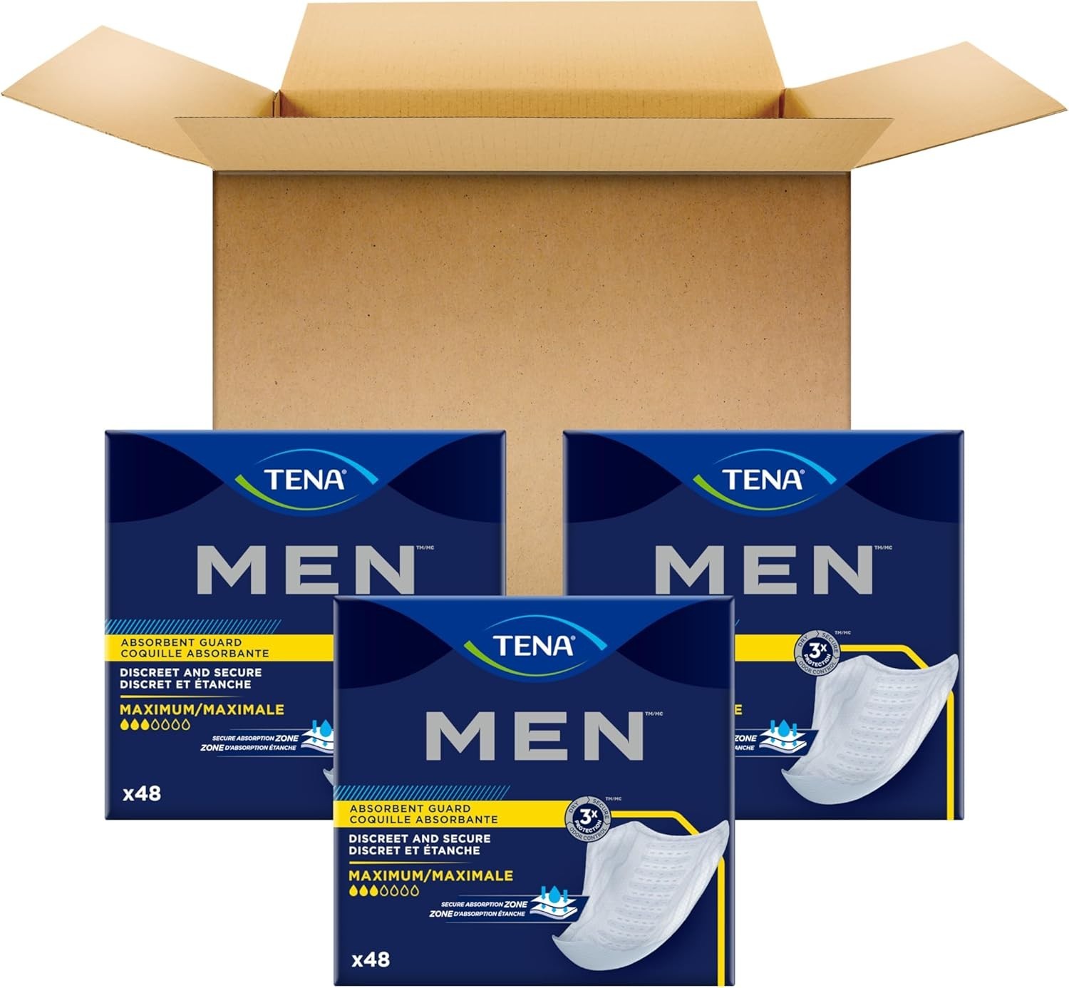 TENA Men Maximum Absorbency Incontinence Guards – 144 Count Discreet Protectors
