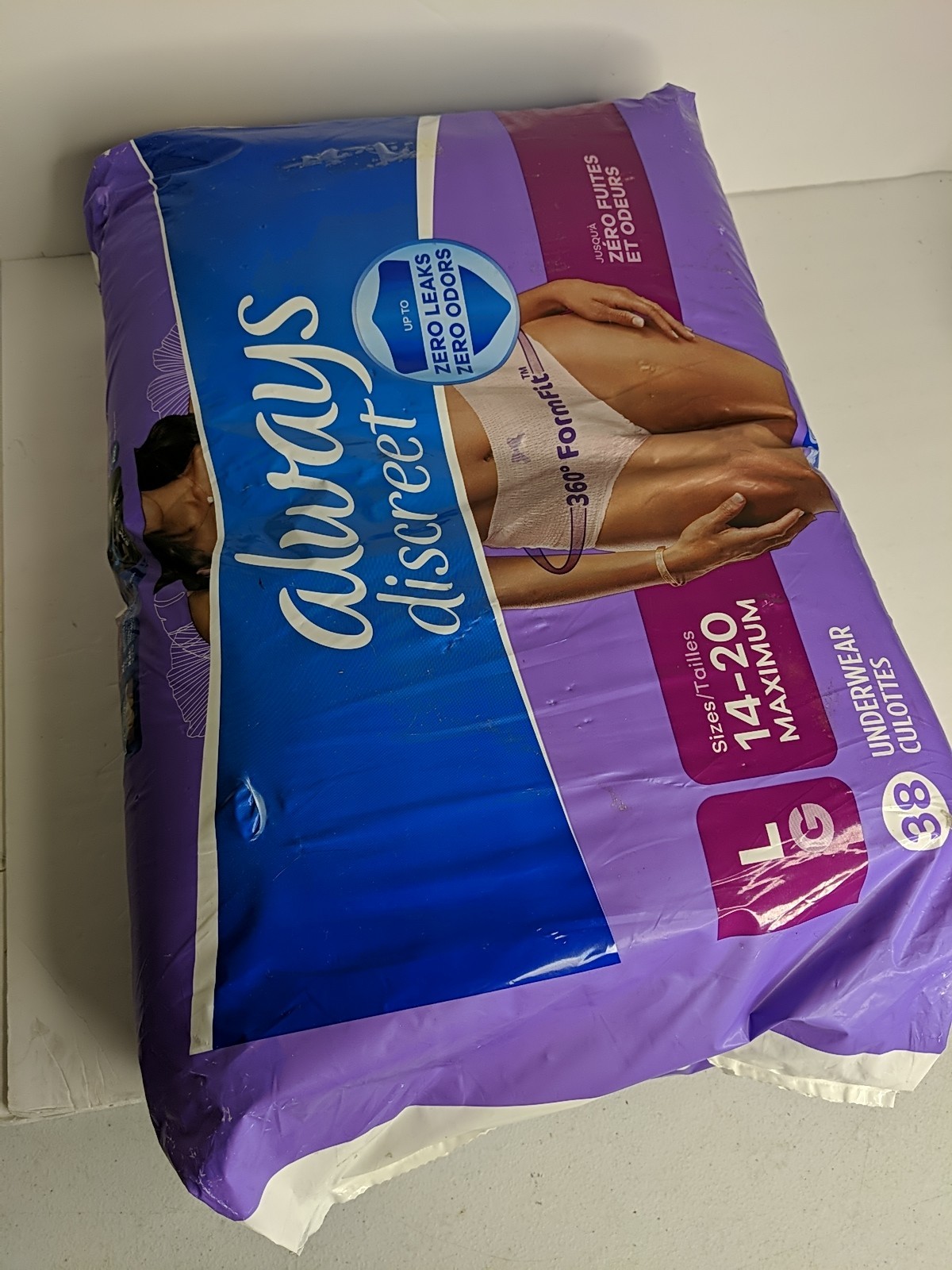 Always Discreet 360 FormFit Maximum Underwear, Large (14-20), 38 Count