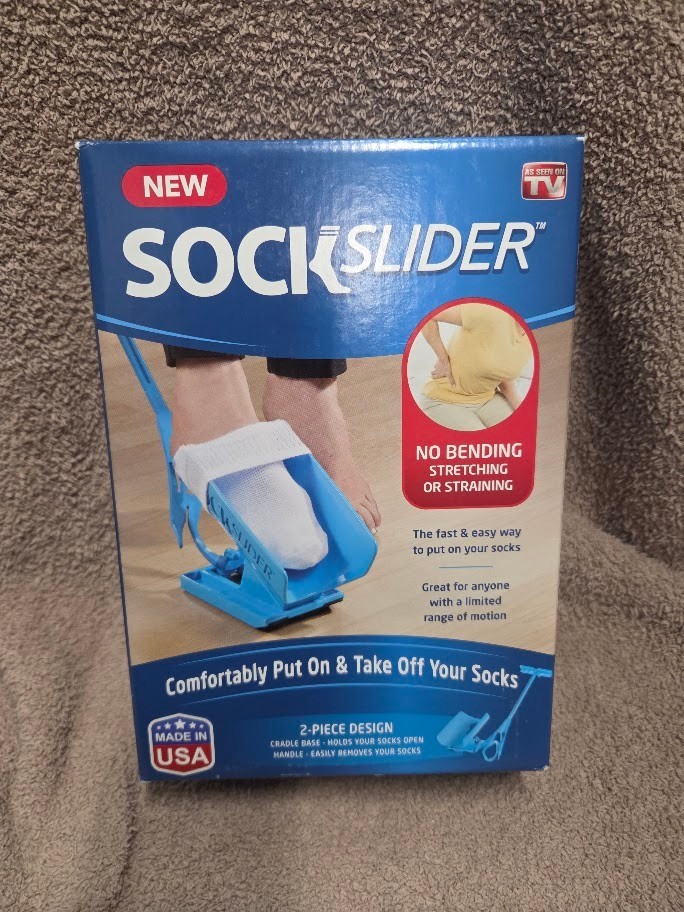 As Seen On TV Sock Slider Dressing Aid Blue Portable Lightweight Rubber Grip NEW