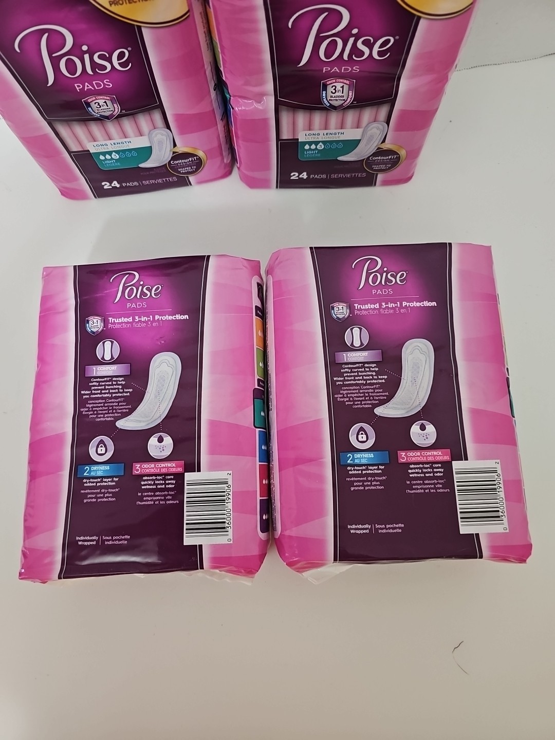4x POISE Pads Long Length Light Absorbency 24 Pads Each 96 Total