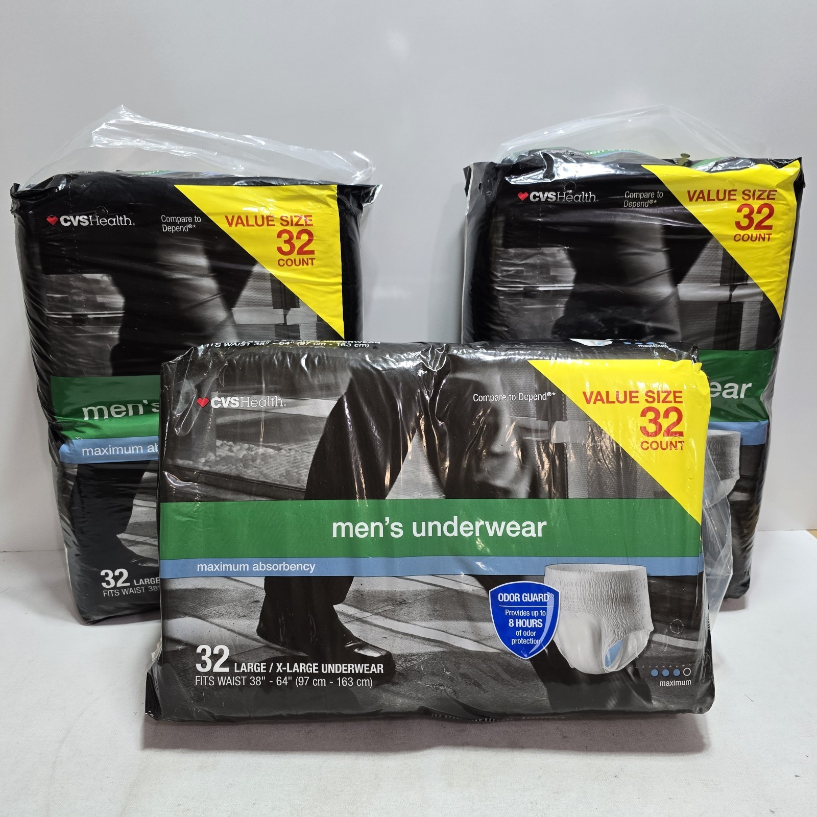 3x CVS Health Mens Underwear Maximum Absorbency L/XL Fits 38″ To 64″ 32 Count
