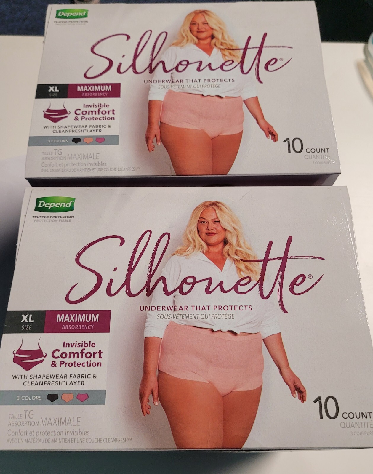2 PK Depend Women’s 10 Count XL Silhouette Underwear Maximum Absorbency