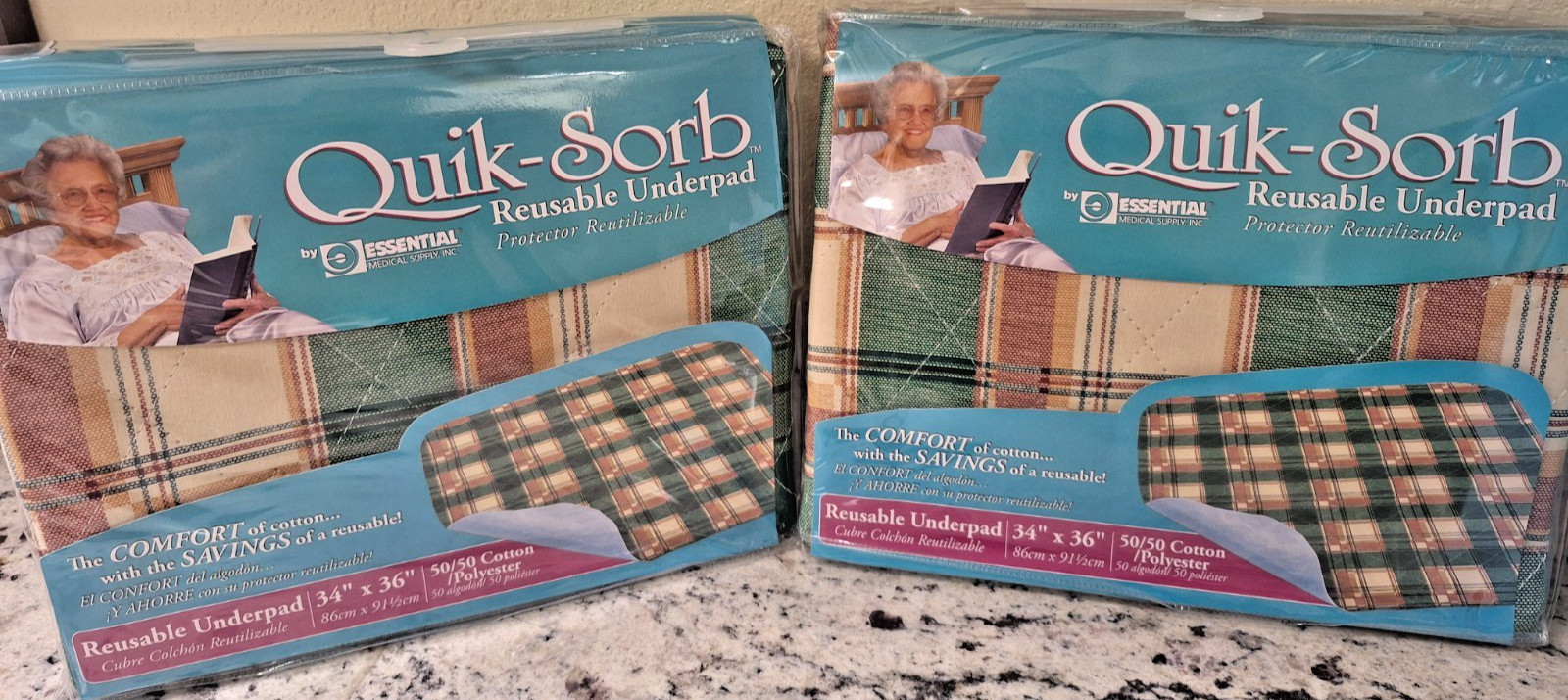 Reusable Absorbent Quik-Sorb Underpads 34×36″ Pads Washable Plaid (2 PACK)