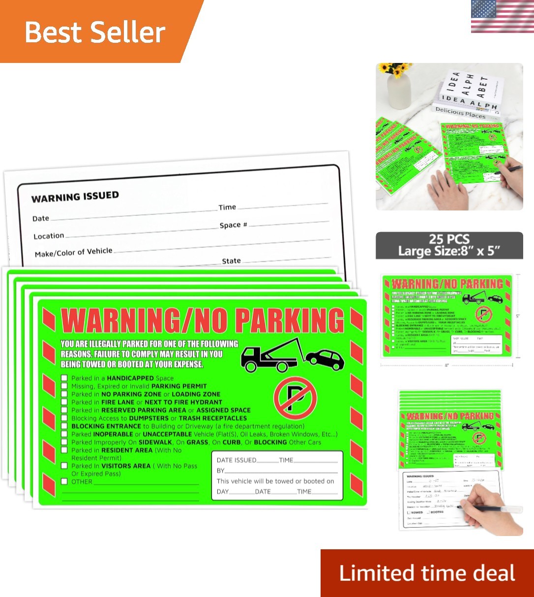 Parking Violation Stickers 25 Pcs Fluorescent Green You are Illegally Parked …