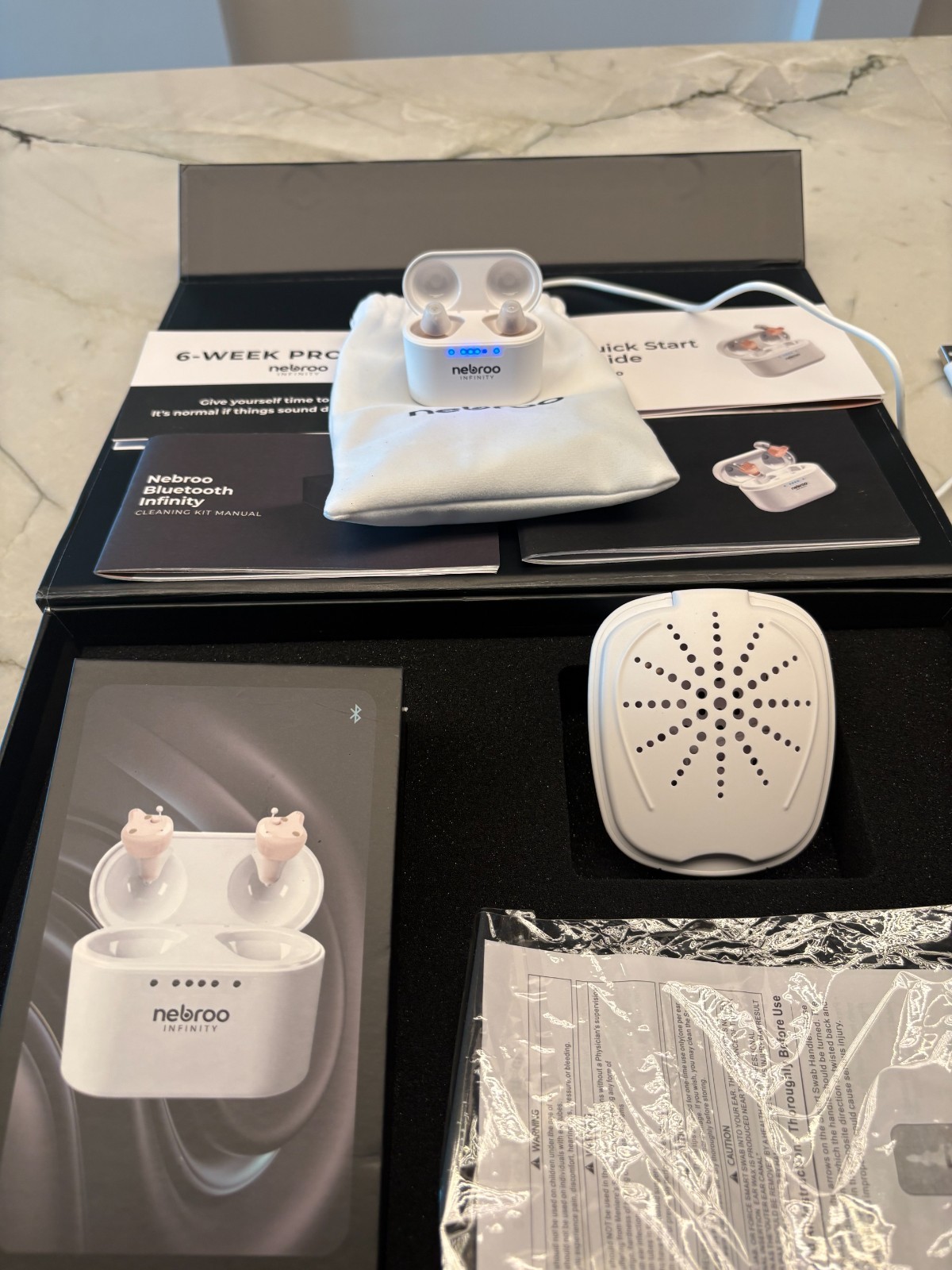 Nebroo hearing aids Bluetooth infinity with cleaning device no batteries!