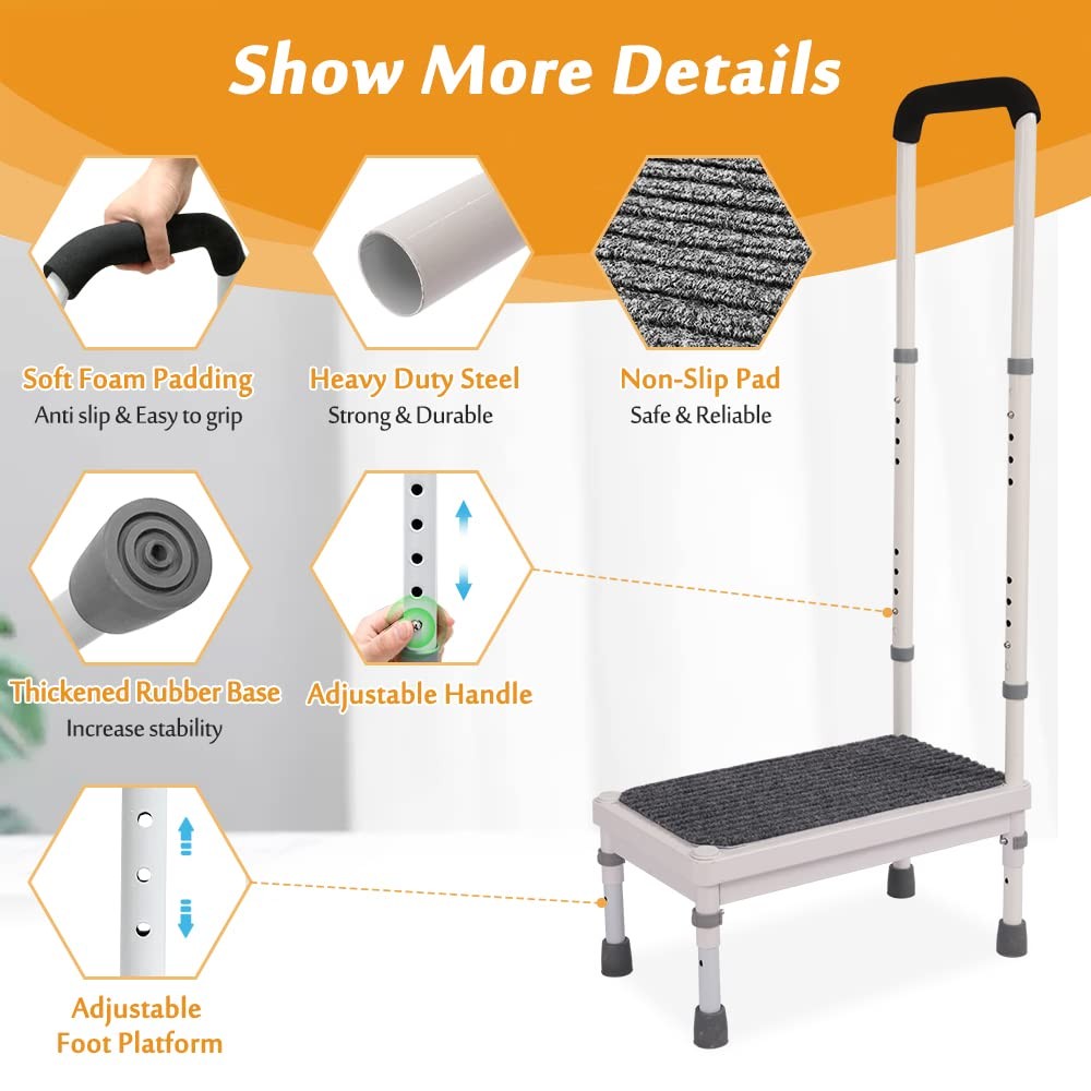 Step Stool with Handle for Elderly Adults, High Beds Steps Heavy Duty Metal S…