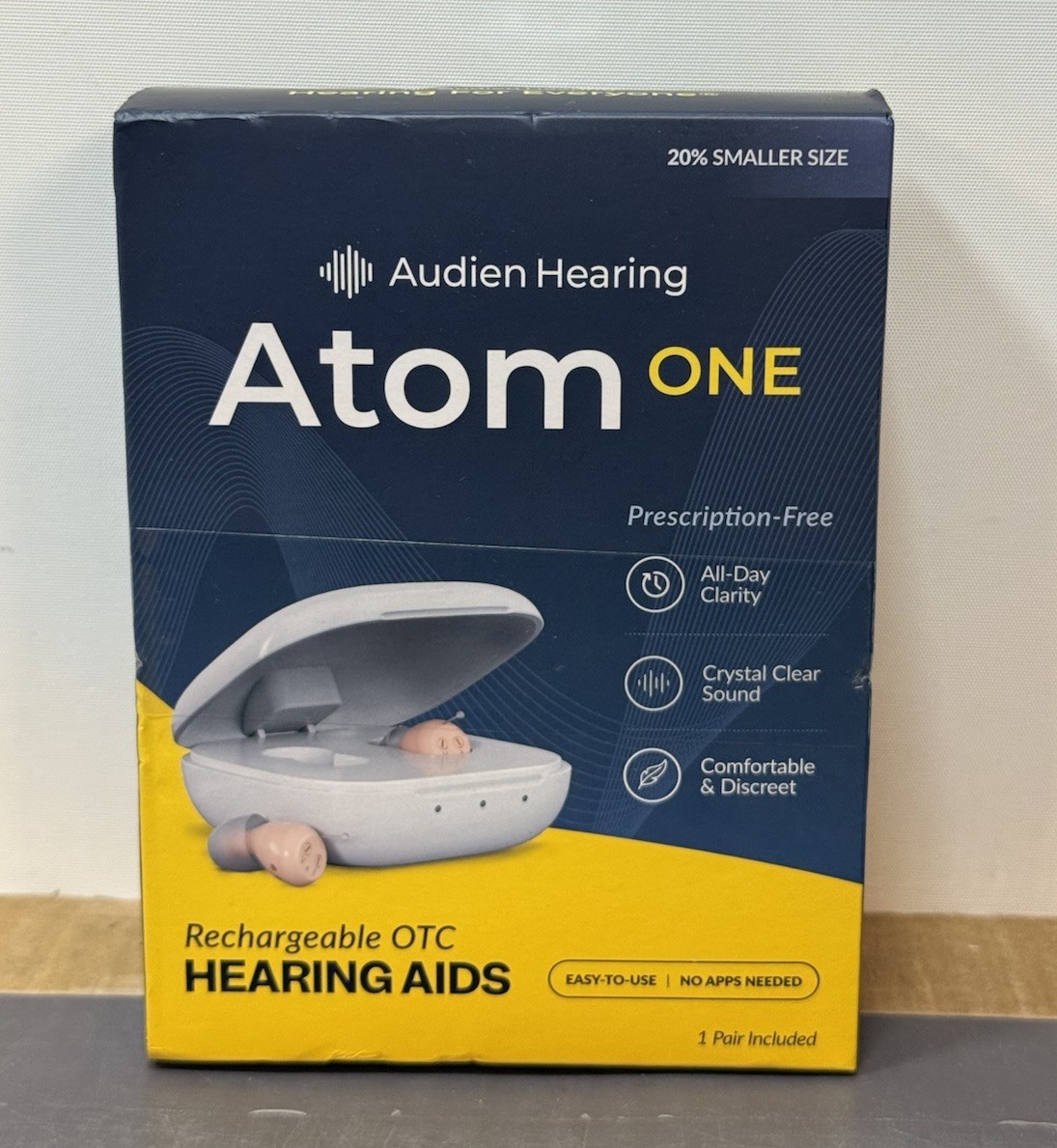 Audien Hearing Atom One OTC Hearing Aids Wireless, Rechargeable, Beige