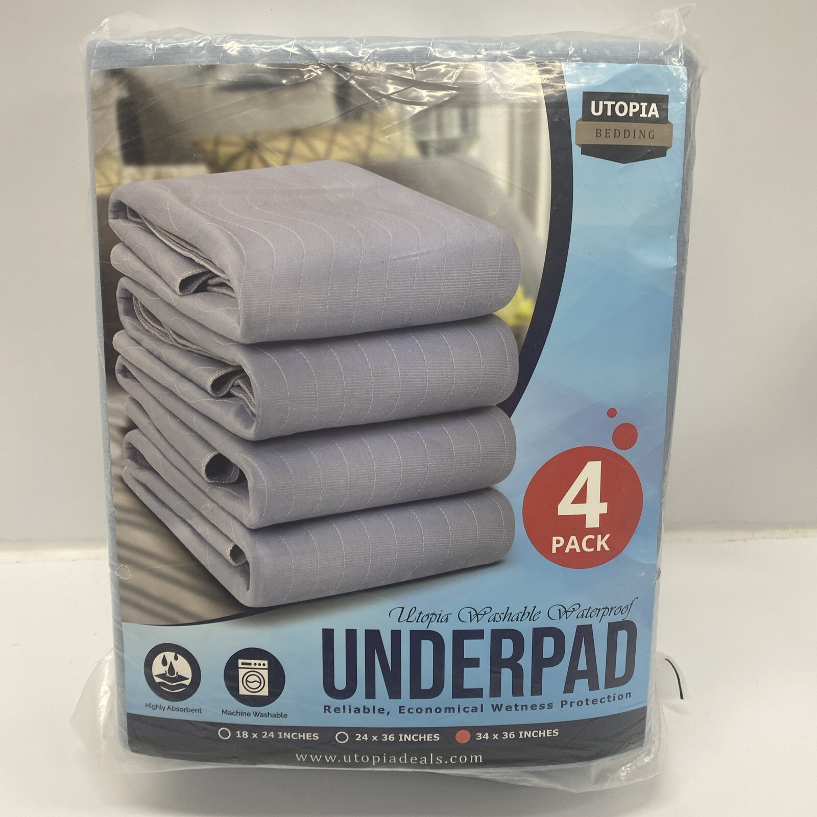 4 Pack Quilted Waterproof Incontinence Pad Underpad 34×36 inches Utopia Bedding