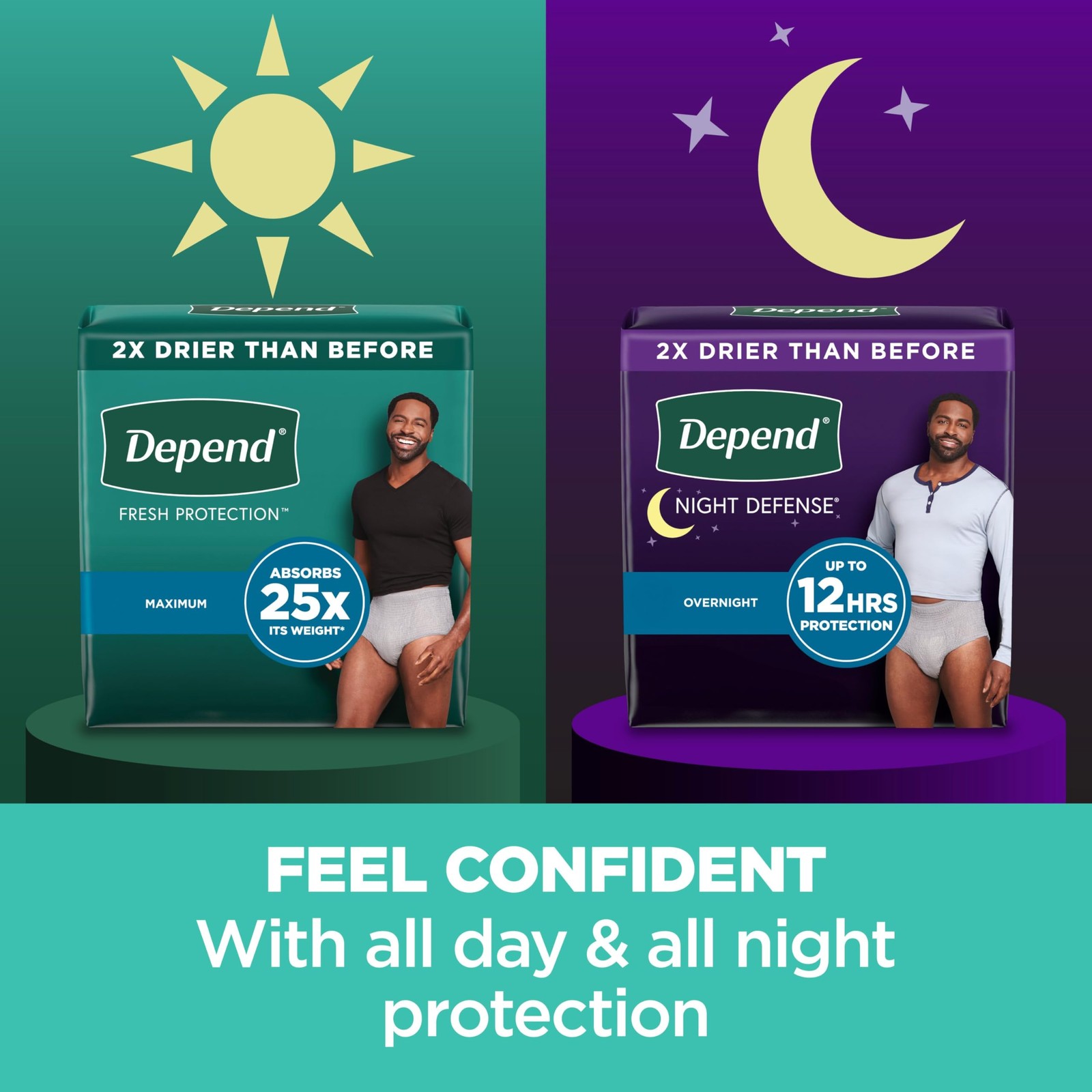 Depend Night Defense Adult Incontinence Underwear for Men Grey 64 Count