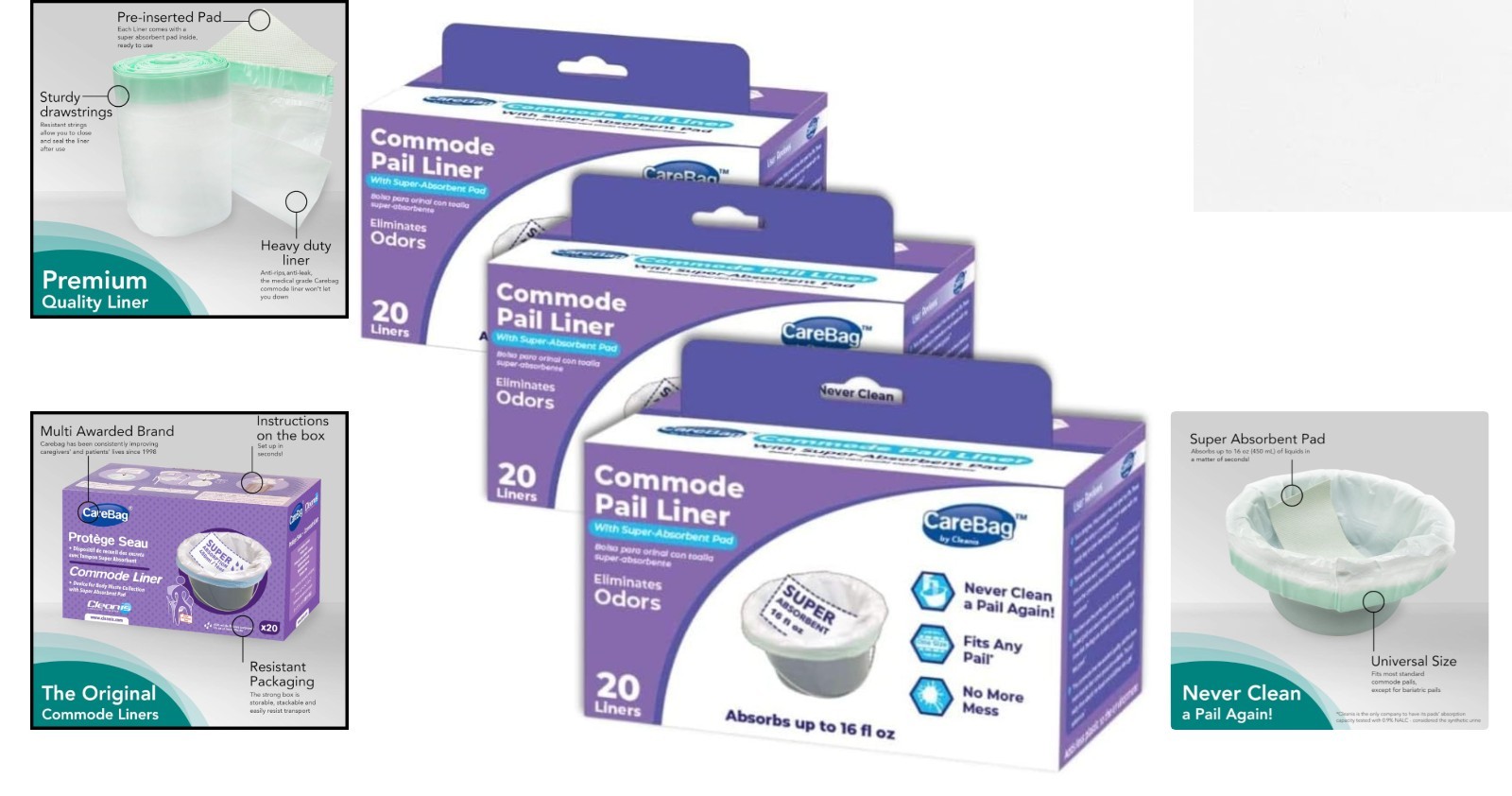 Medical Grade Disposable Commode Liners, 60 Count – Fits All Standard Commode