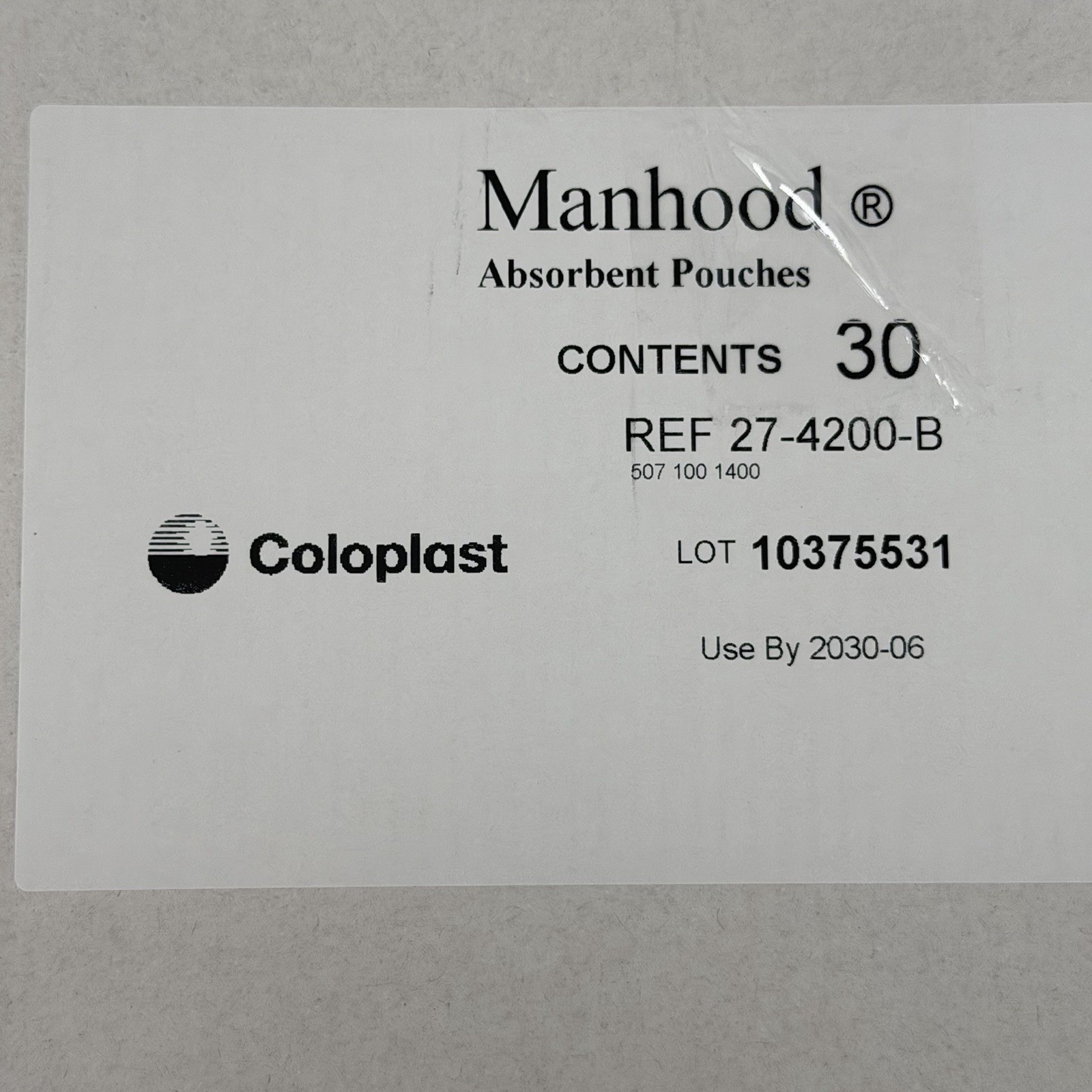 Coloplast Manhood Absorbent Pouches REF 27-4200-B 30 Ct Open Box Exp 01/2030