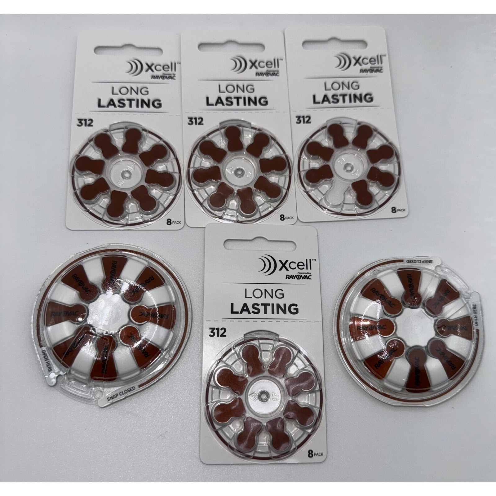 Lot of 6 Rayovac Xcell 312 Hearing Aid Batteries Brown Tab 8-Pack 48 Total 1.45V