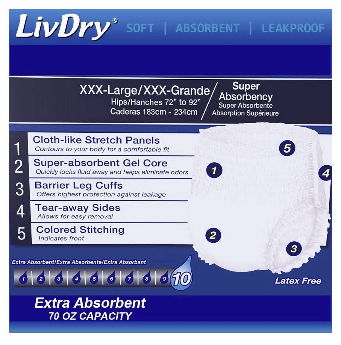 40 Count 3XL LivDry Overnight Incontinence Underwear Super Absorbency