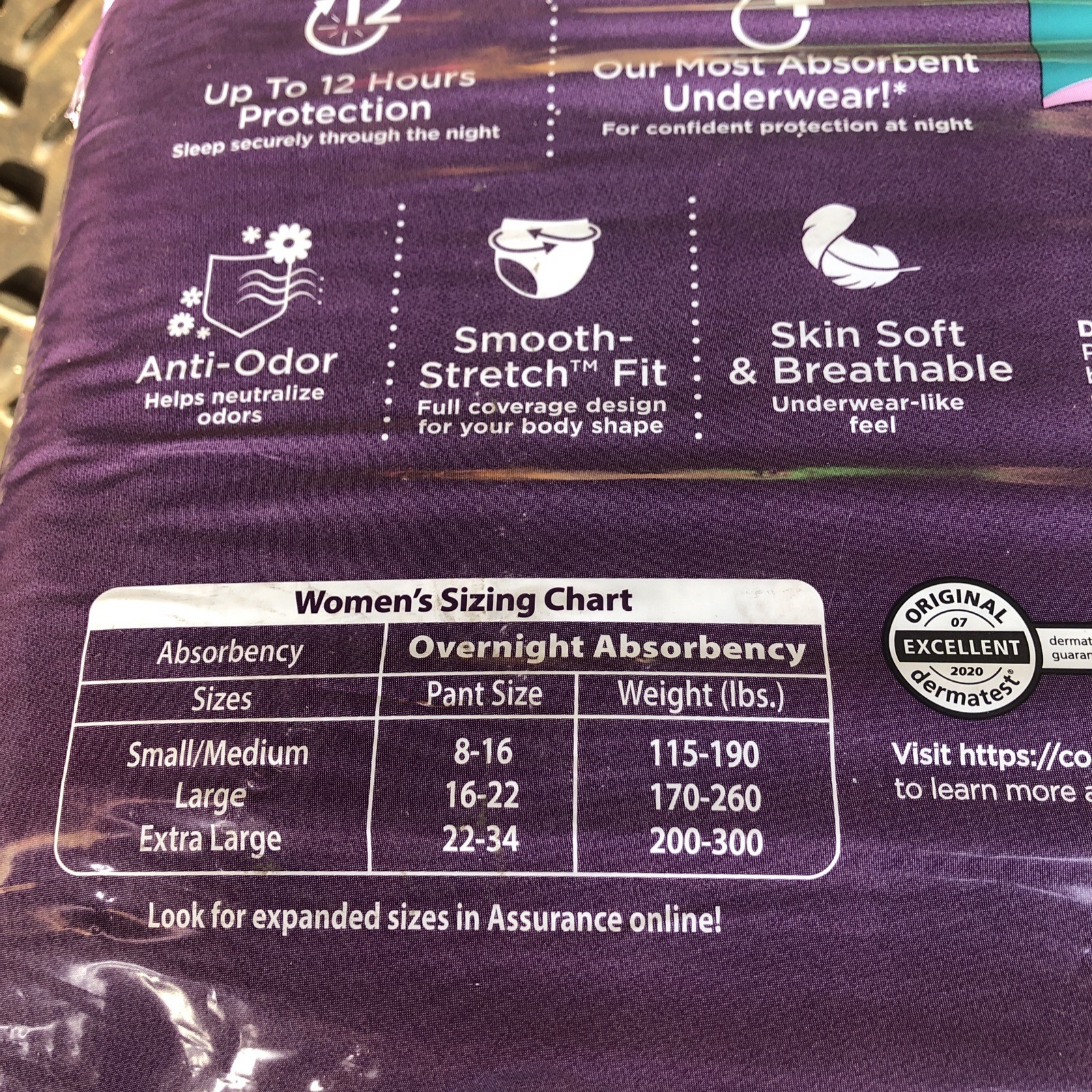Assurance Women’s Incontinence & Postpartum Underwear, S/M, Overnight (16 Count)