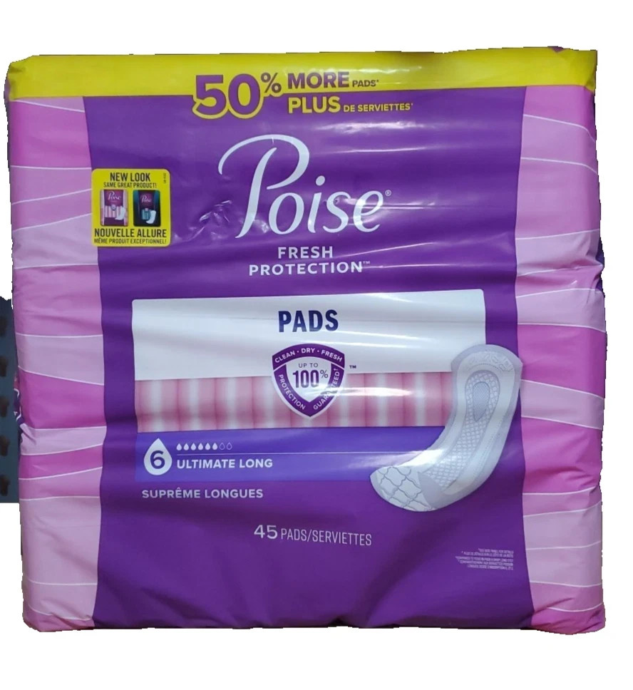Poise Incontinence Pads Ultimate Absorbency Long Length 45 Count