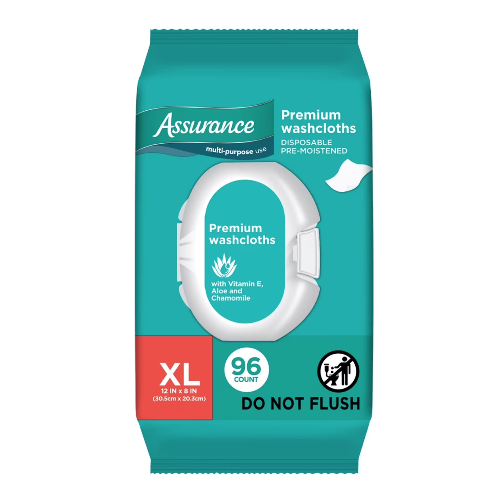 Assurance Washcloths Disposable XL Pre-Moistened Body Wipes- 96 Count