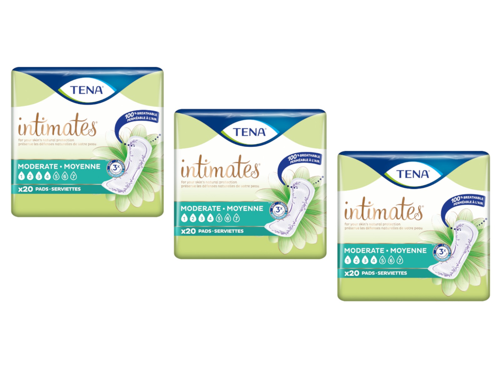 Tena Intimates Moderate Incontinence Pads, 20 Count – Pack of 3
