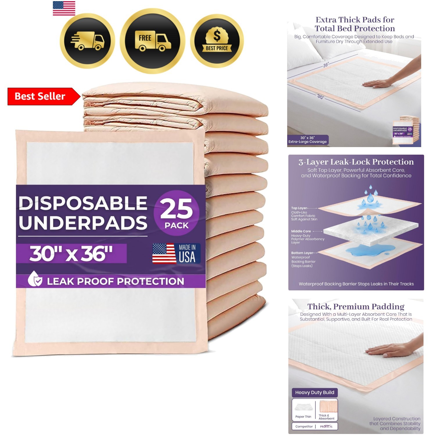 Disposable Chucks Underpads 25 Pack, 30″ x 36″ – Highly Absorbent Bed Pads fo…