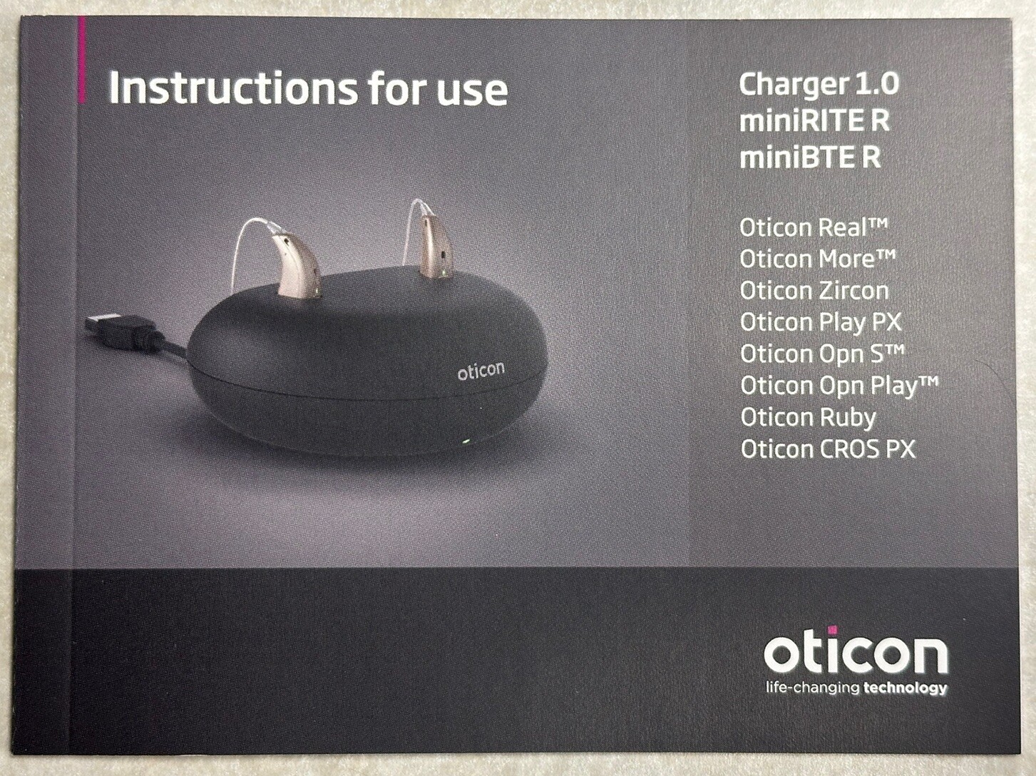 Oticon Desktop Charger With Power Cable, Wall Adapter, Manual. Lightly Used.