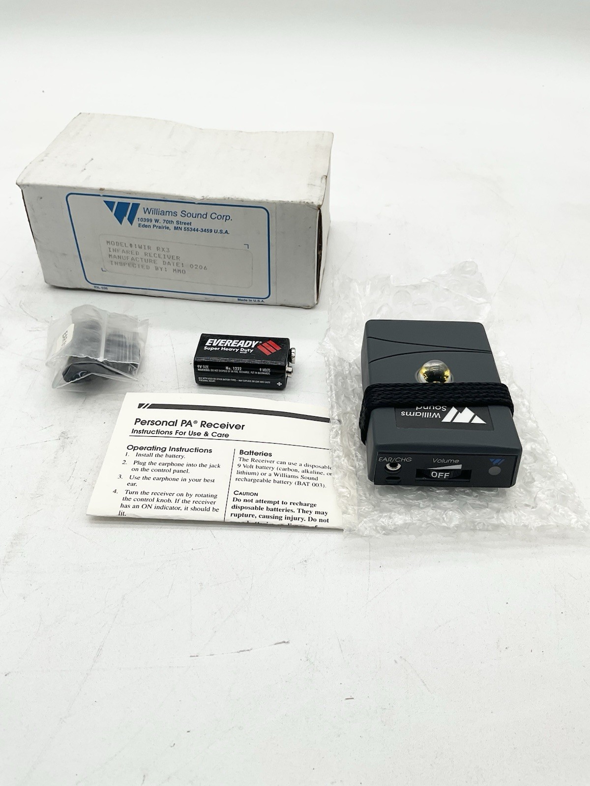 Vintage Williams Sound WIR RX3 Sound Plus Infrared NOS~made In The USA!!S1