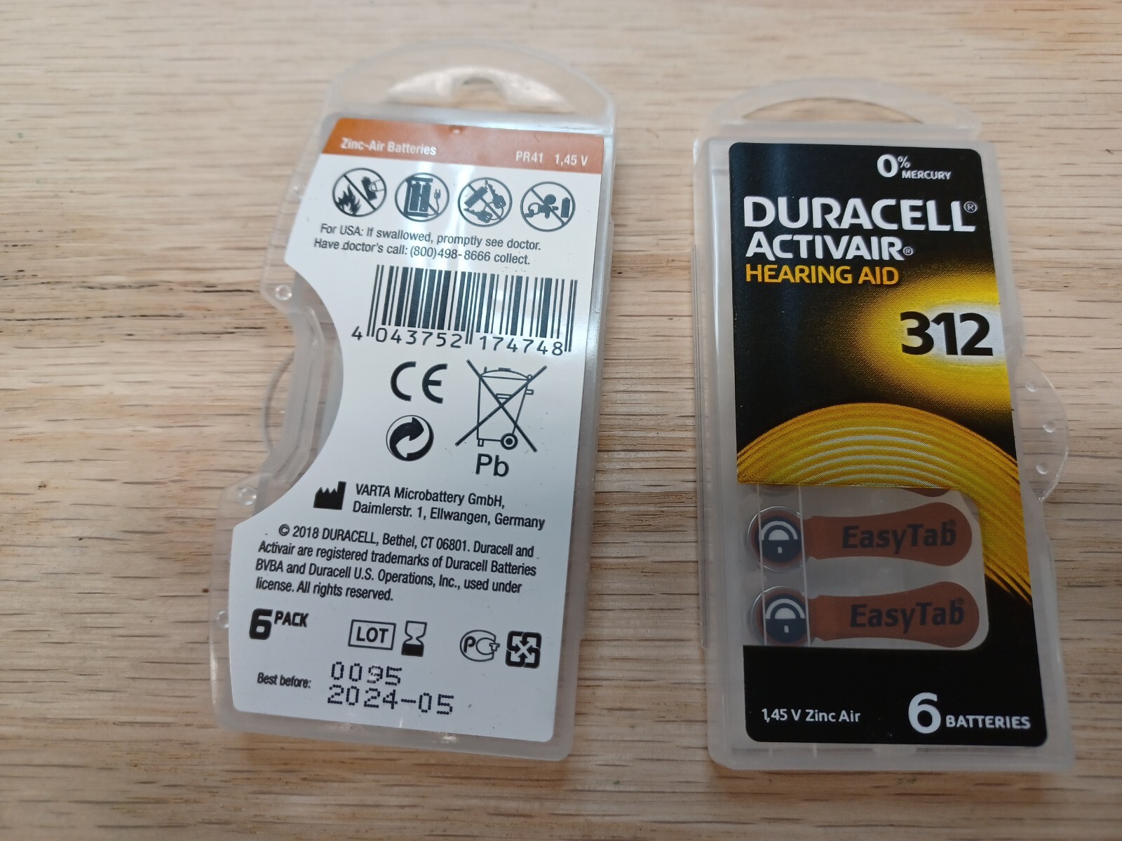 2 Duracell ActivAir DA312 Hearing Aid Batteries – Size 312, Pack of 6