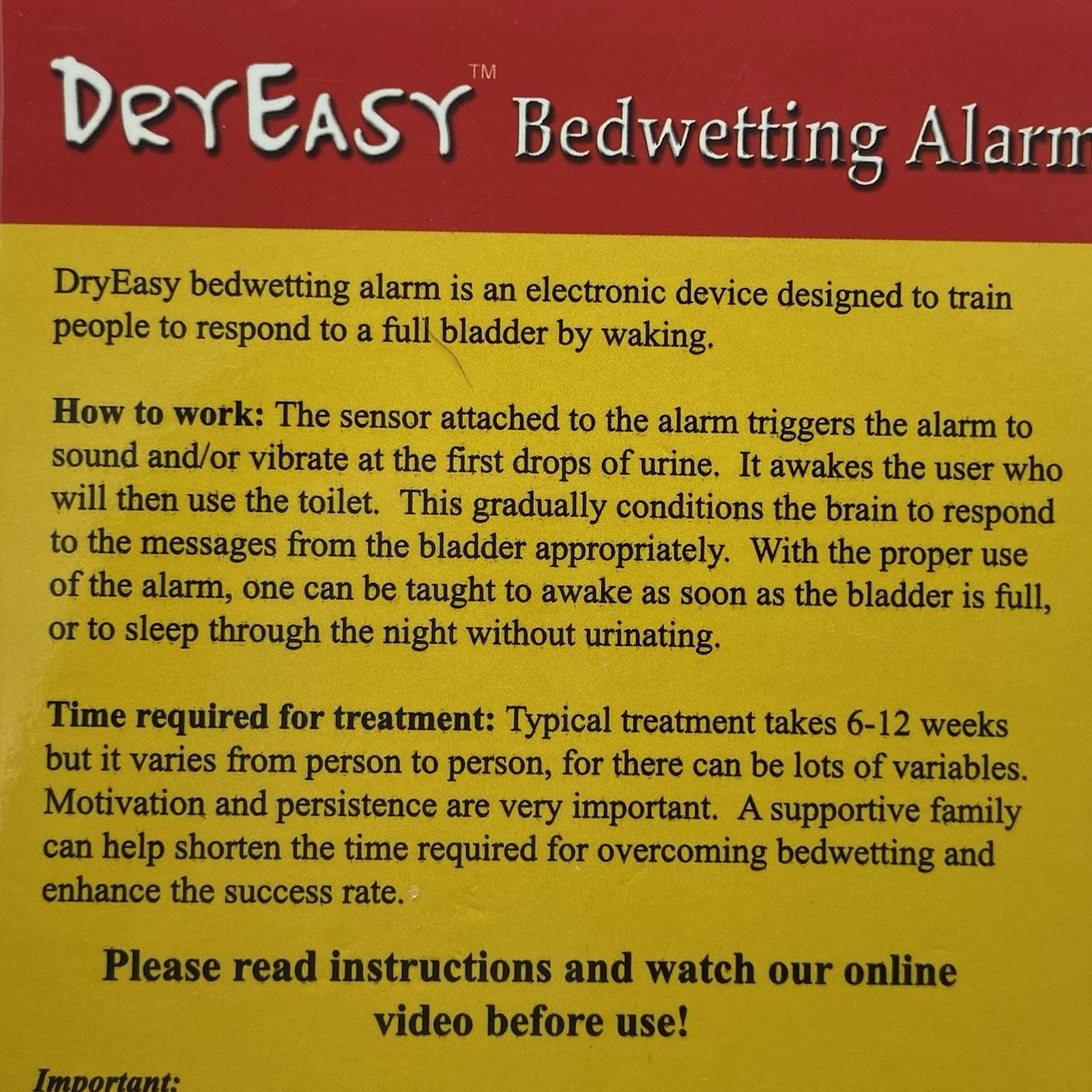 DryEasy Bedwetting Alarm Enuresis Training System Sound Vibration New In Box
