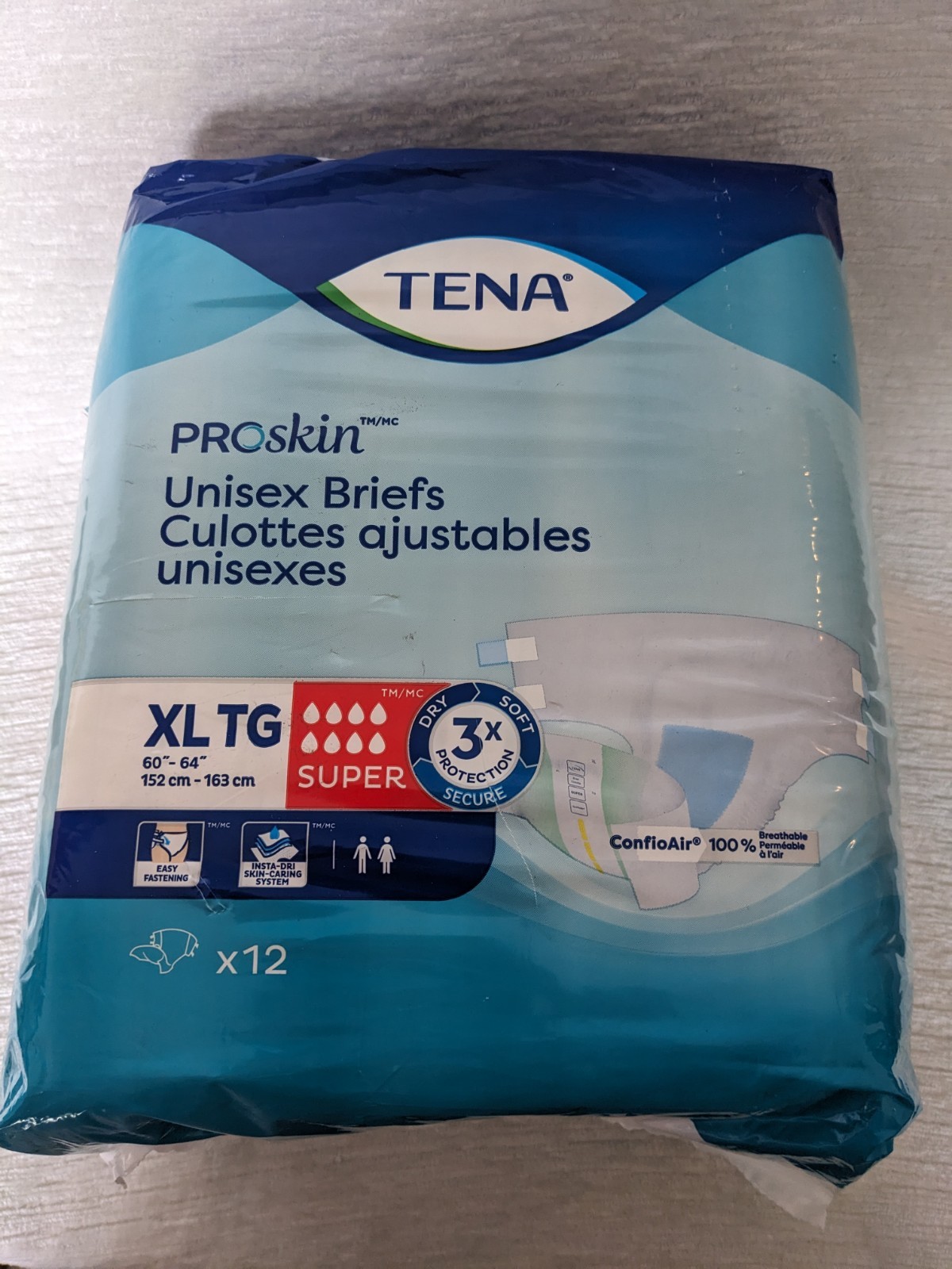 Tena ProSkin Unisex Briefs XL Adult Diapers SUPER Absorbency 60″-64″ 12 Ct New