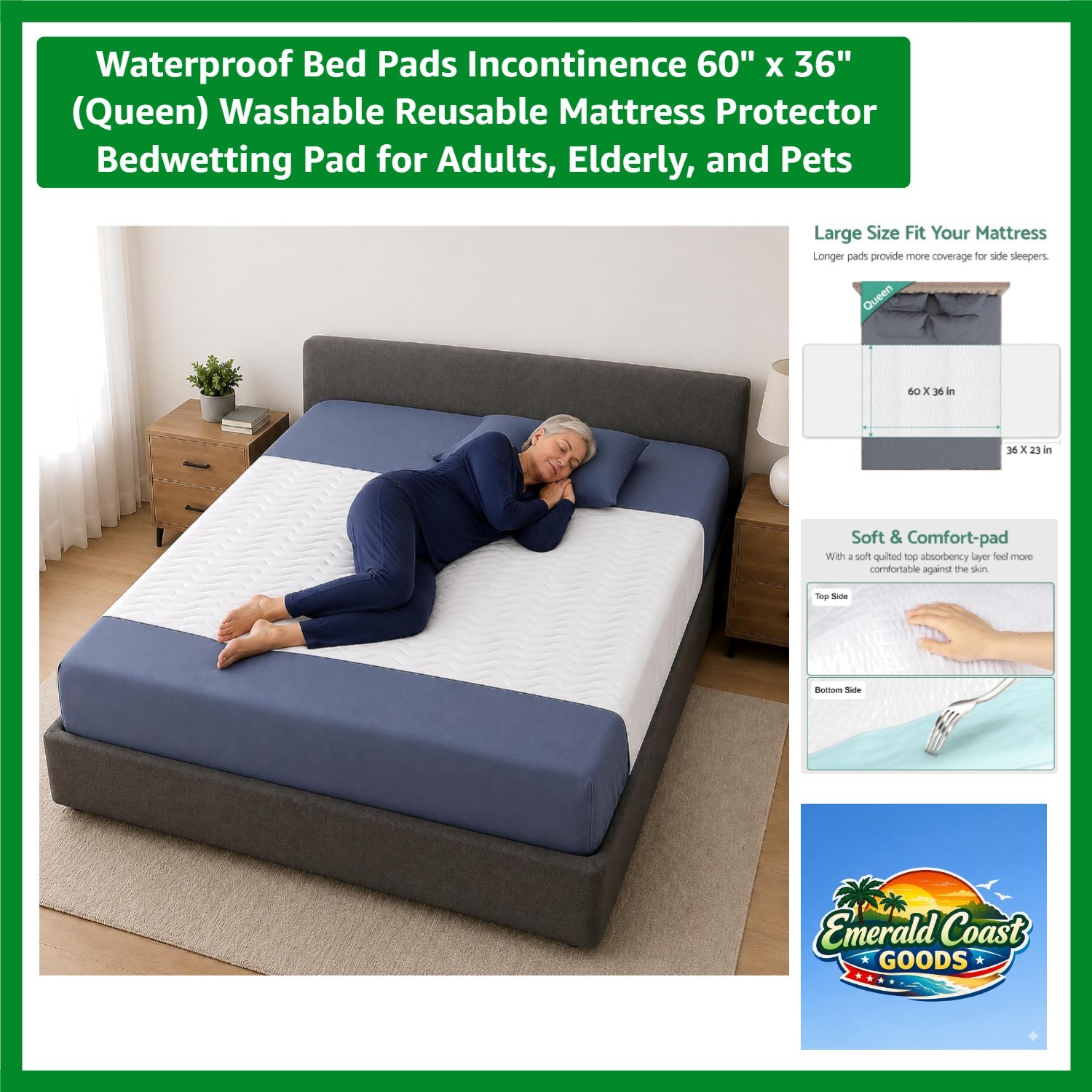 Waterproof Bed Pads Incontinence 60″ x 36″ Queen Washable Reusable Mattress P…