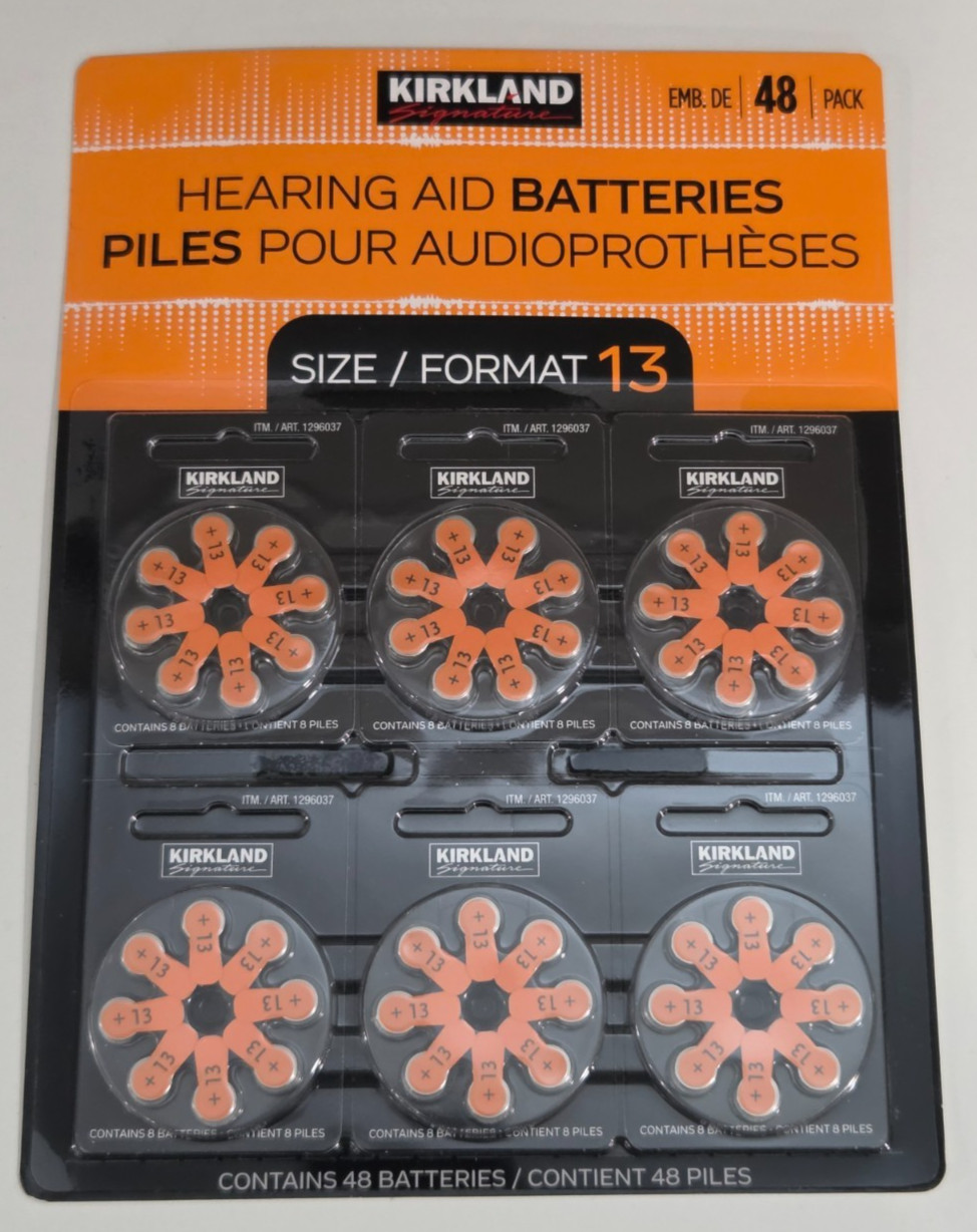 Kirkland Signature Hearing Aid Batteries Size Format 13 48 Pack #13 Exp 07/31/26